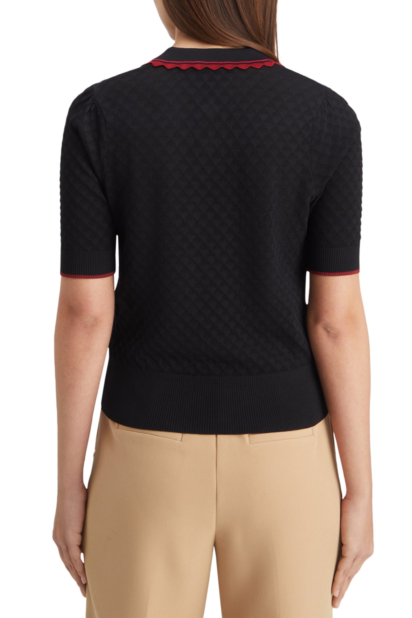 POINTELLE COLLARED KNITTED TEE EVENING BLACK 2
