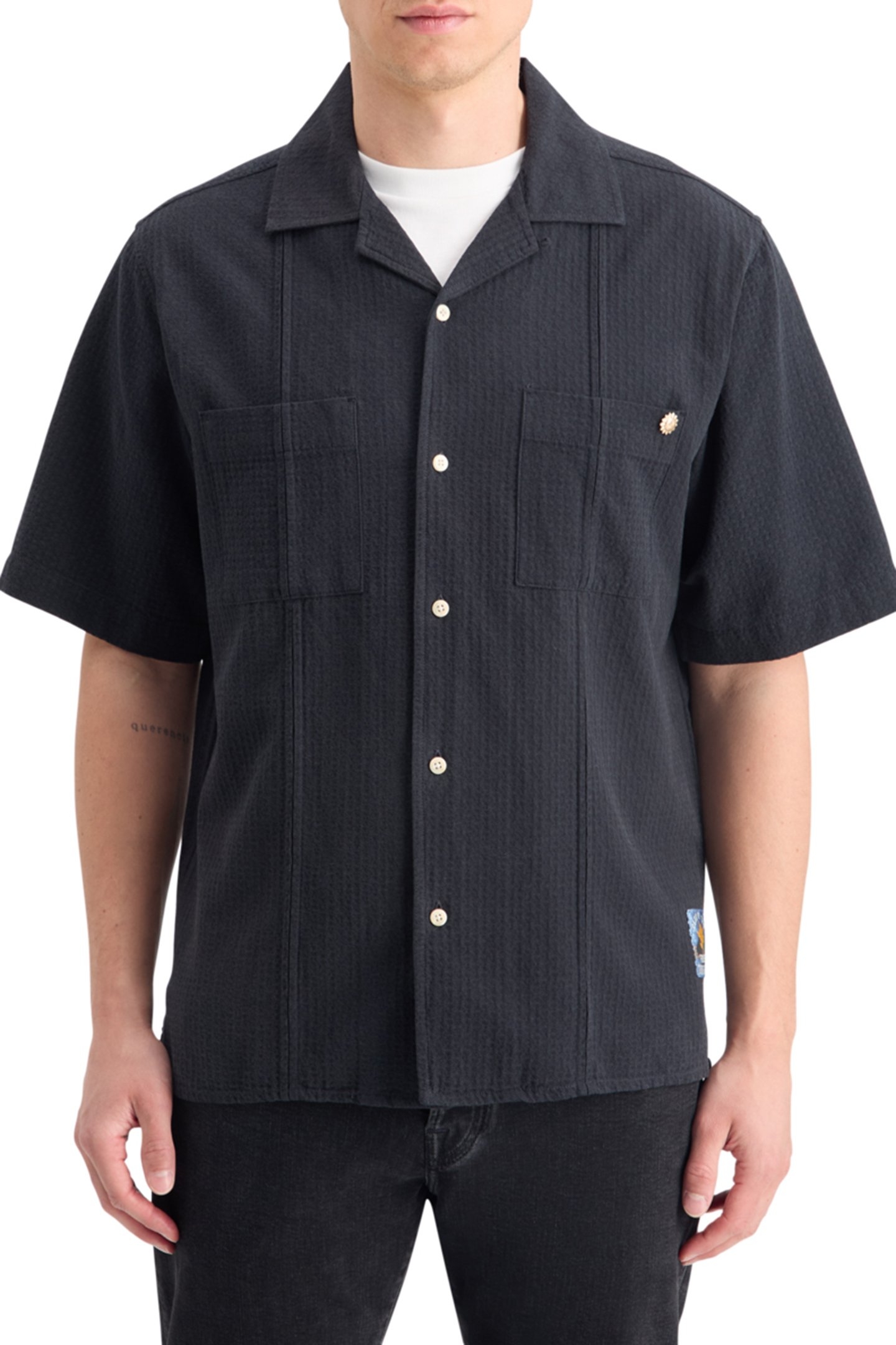 RELAXED FIT STRUCTURED DOBBY SHIRT BLACK 1