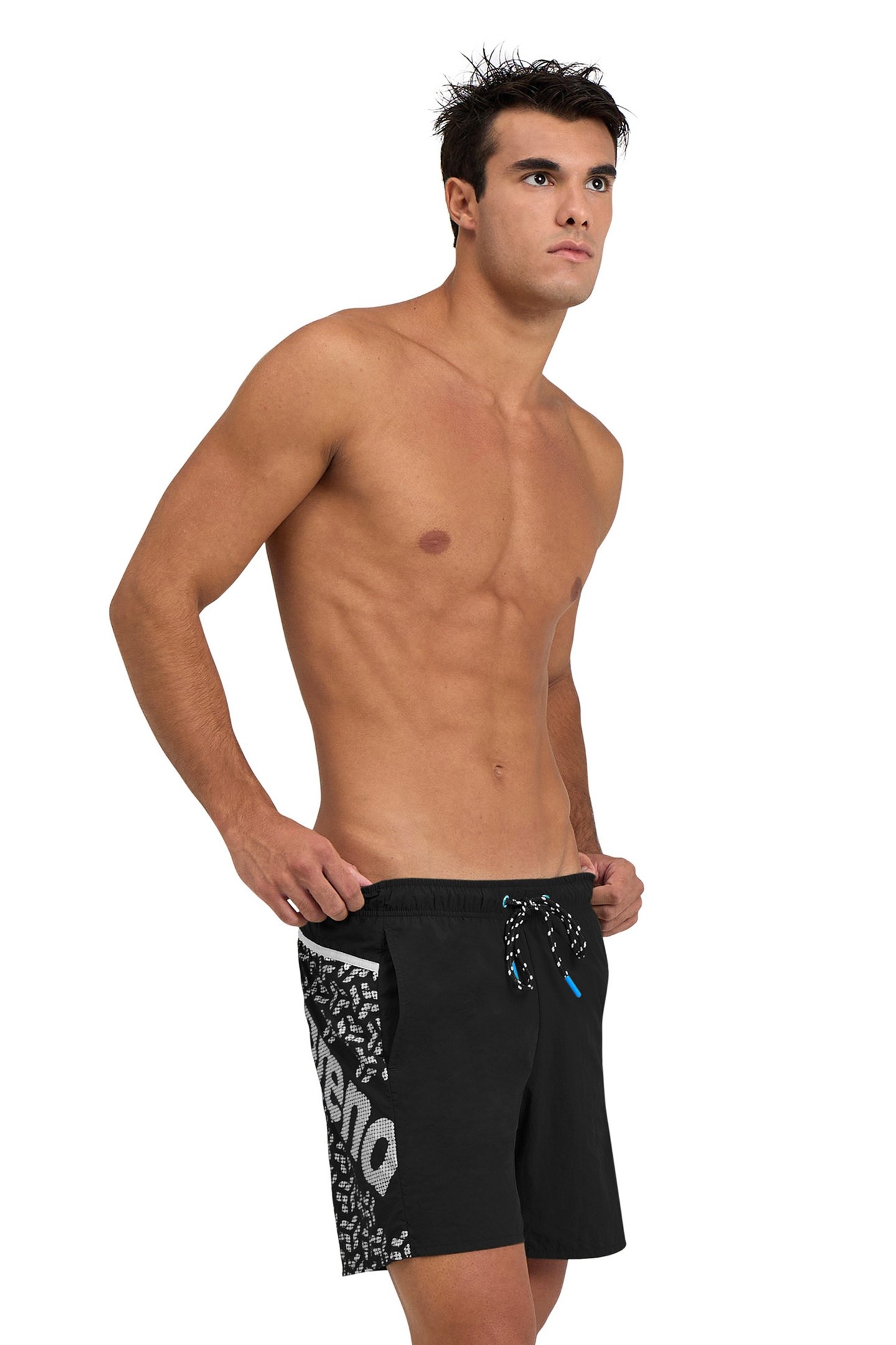 MEN'S ARENA PRO_FILE BEACH BOXER LOGO BLACK-WHITE 1
