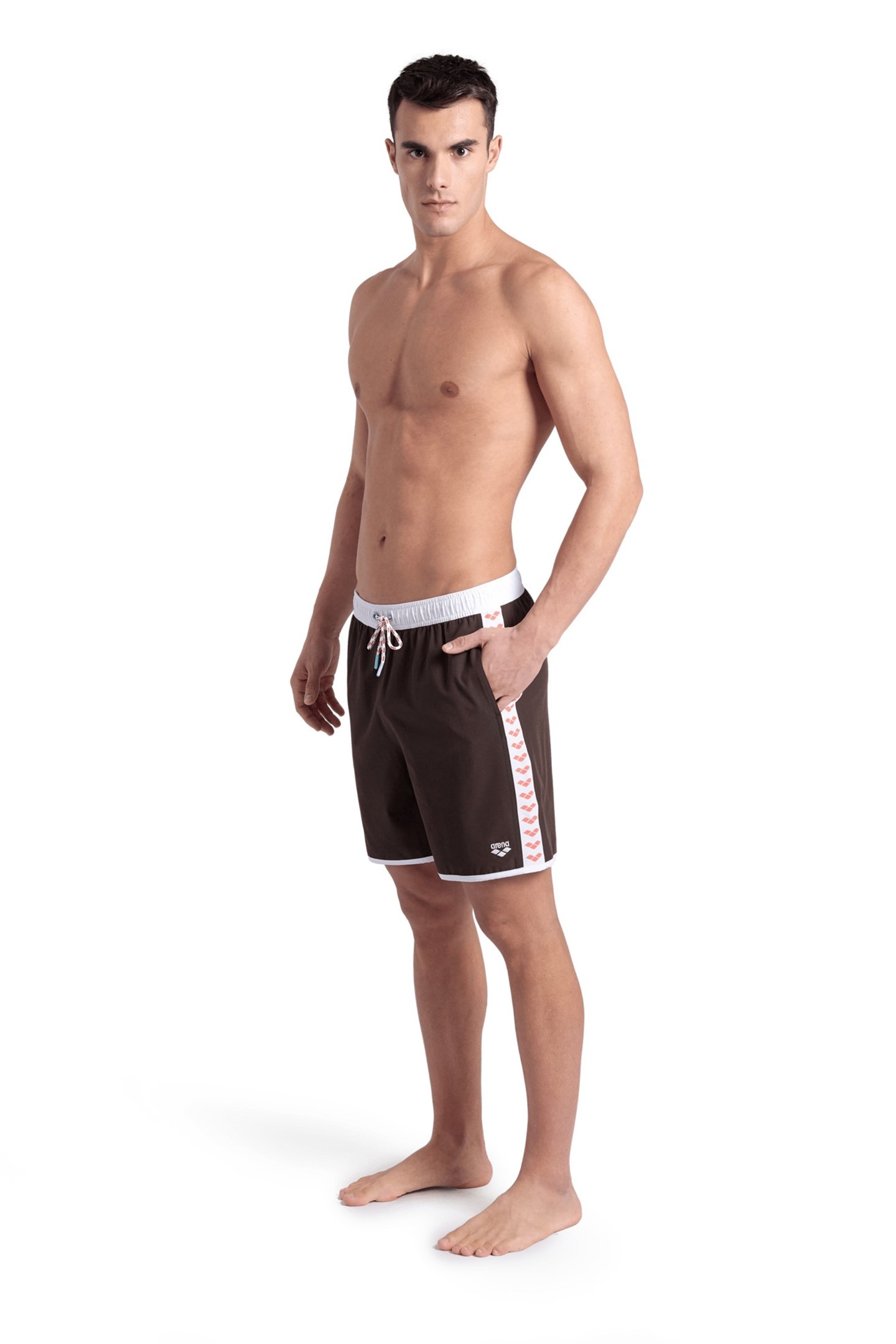 ICONS TEAM STRIPE UNISEX BERMUDA SEPIA-WHITE-CALYPSO CORAL 3