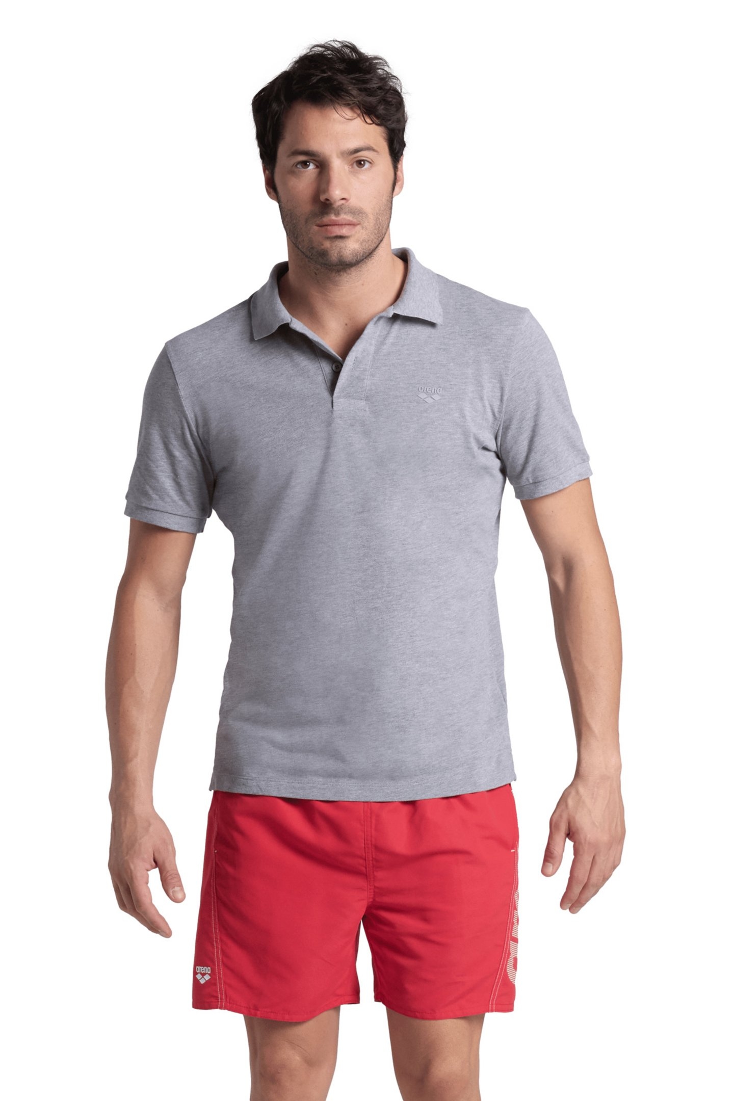 MEN'S POLOSHIRT SOLID COTTON PIQUET MEDIUM GREY HEATHER-WHIT 1