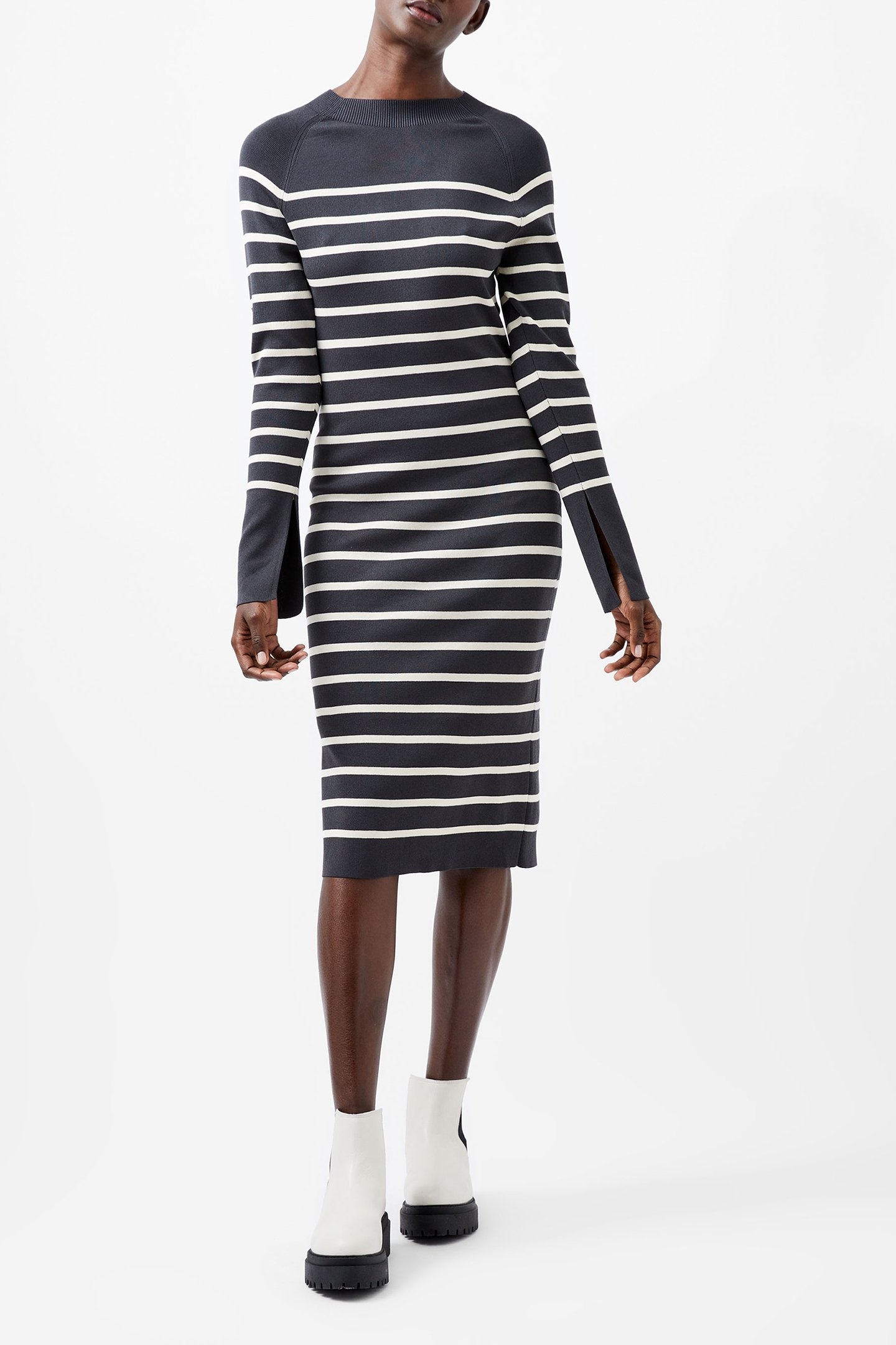 MILENA STRIPED KNIT DRESS MOONLESS/CREAM 2