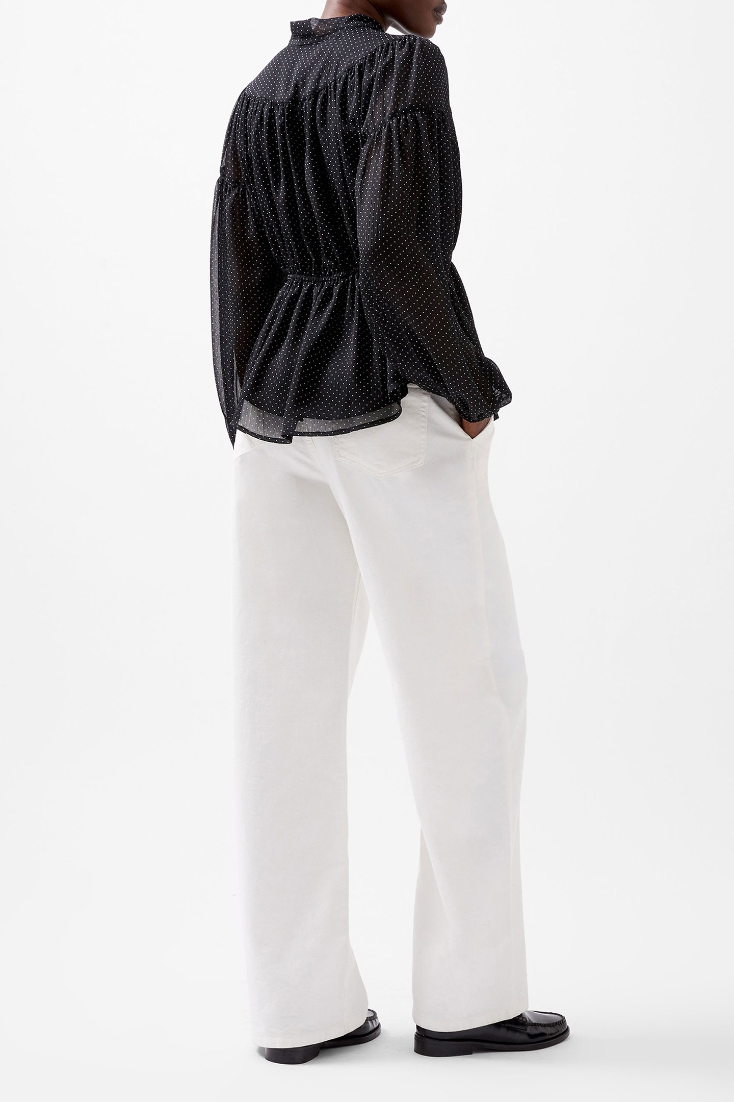 INES CHIFFON FITTED WAIST BLOU BLACKOUT/SUMMER WHIT 2