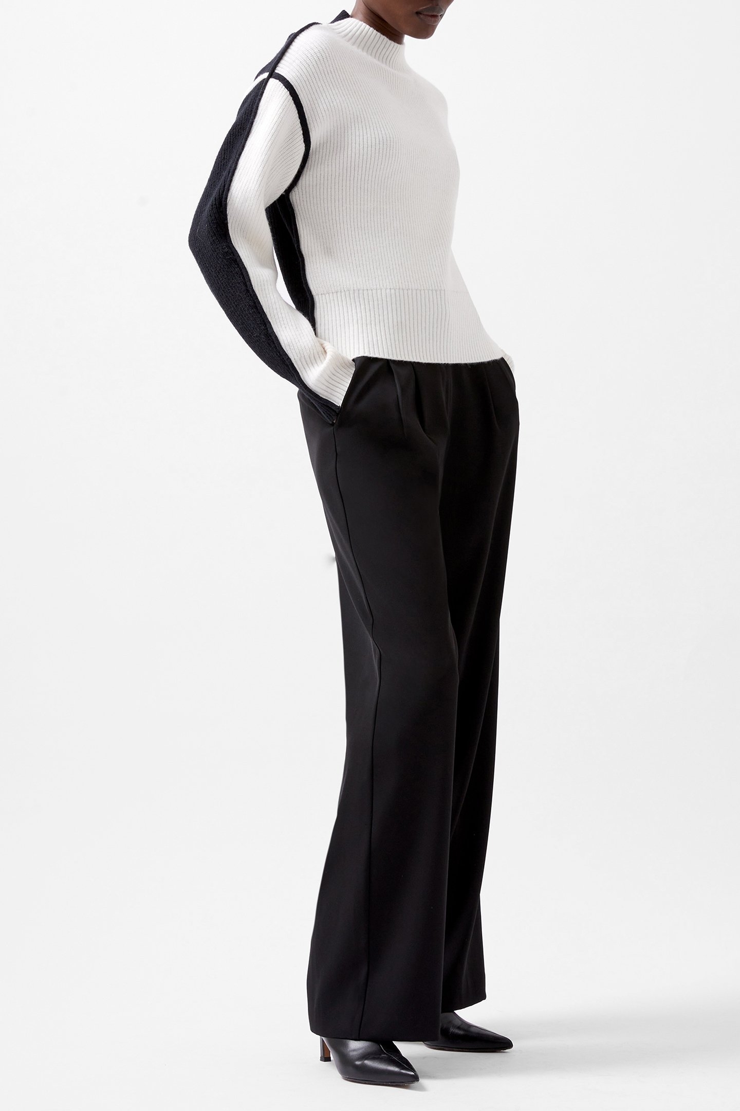 LORENA LS HIGH NK JUMPER BLACKOUT/LINEN WHITE 4