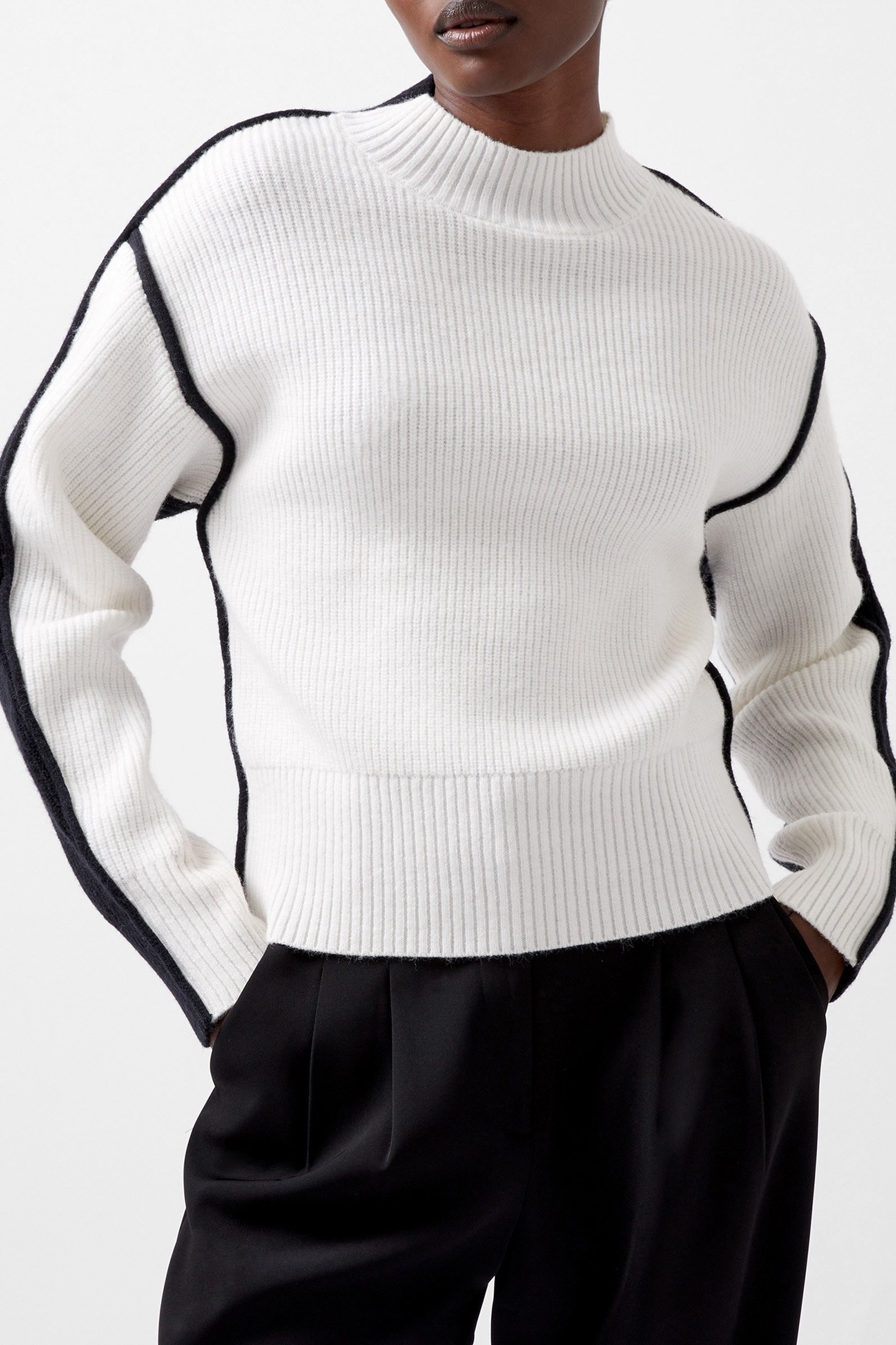 LORENA LS HIGH NK JUMPER BLACKOUT/LINEN WHITE 1