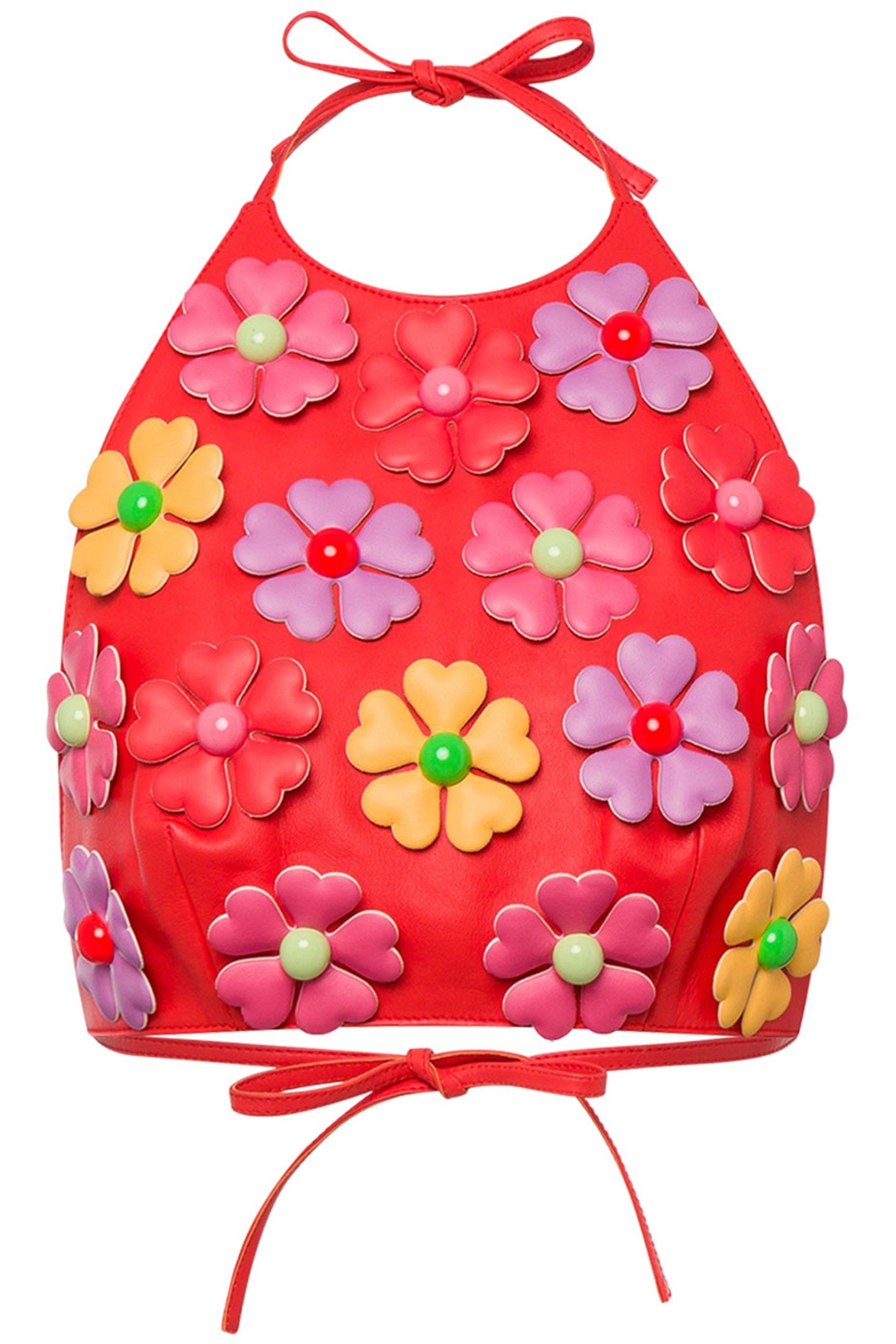 ALLOVER FLOWERS NAPPA LEATHER CROP TOP RED 3