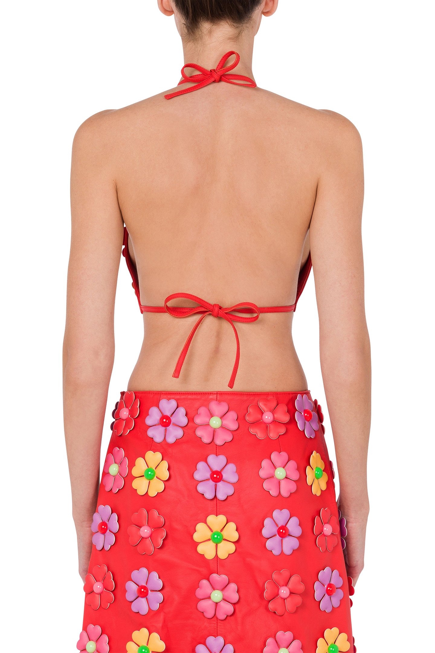 ALLOVER FLOWERS NAPPA LEATHER CROP TOP RED 2