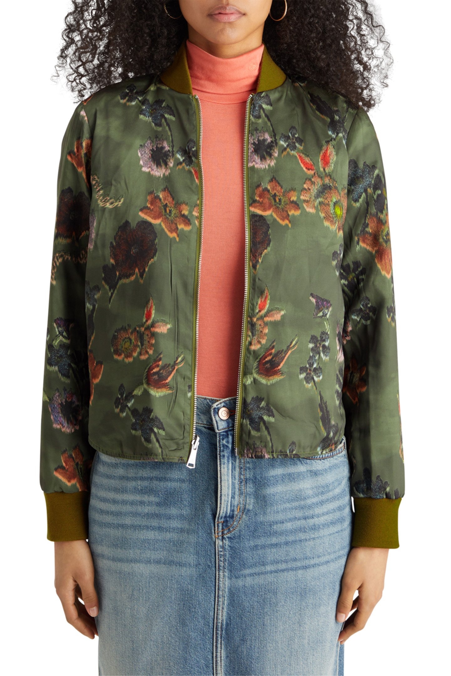 REVERSIBLE VERTICAL QUILT BOMBER WASHED MILITARY 3