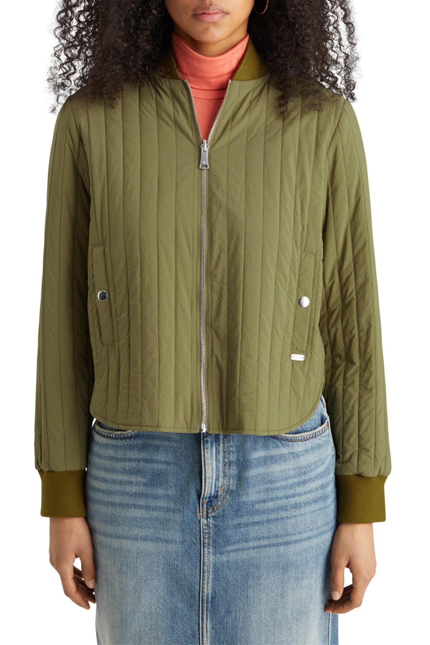 REVERSIBLE VERTICAL QUILT BOMBER WASHED MILITARY 1