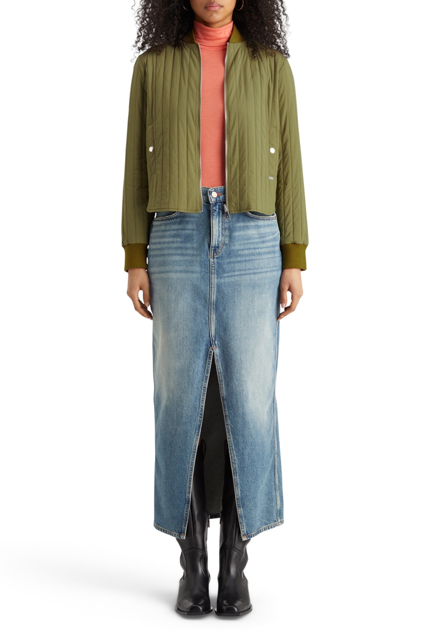 REVERSIBLE VERTICAL QUILT BOMBER WASHED MILITARY 4