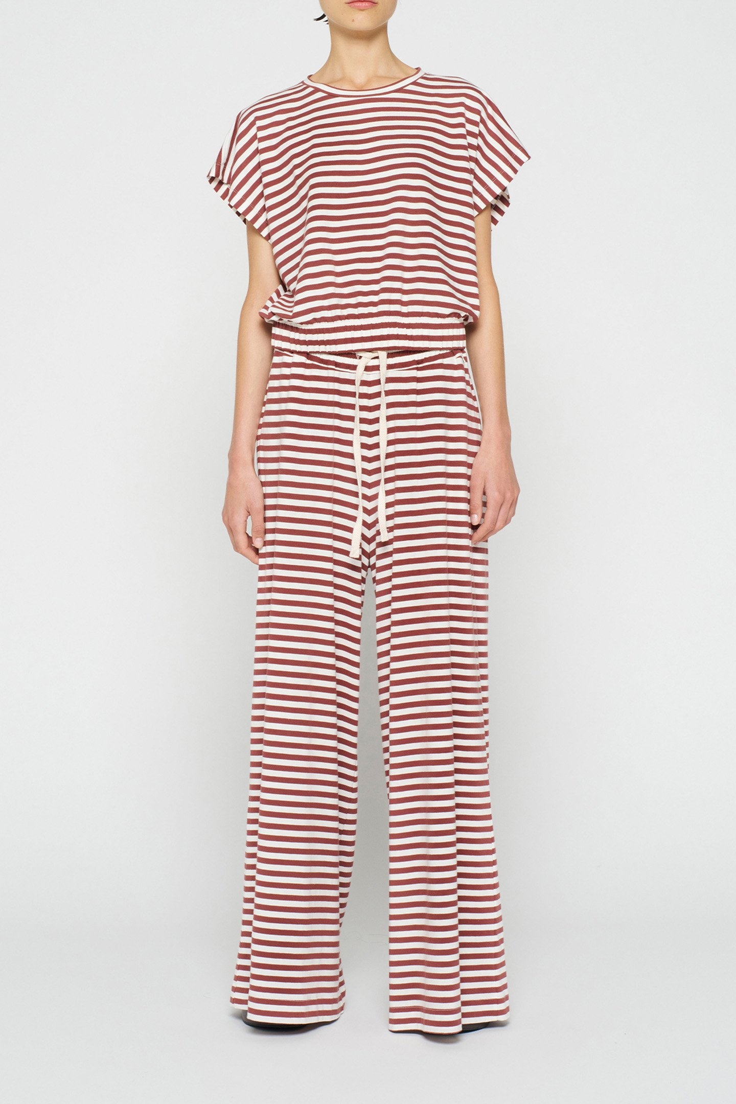 WIDE LEG PANTS STRIPE WARM WHITE/BURGUNDY 2