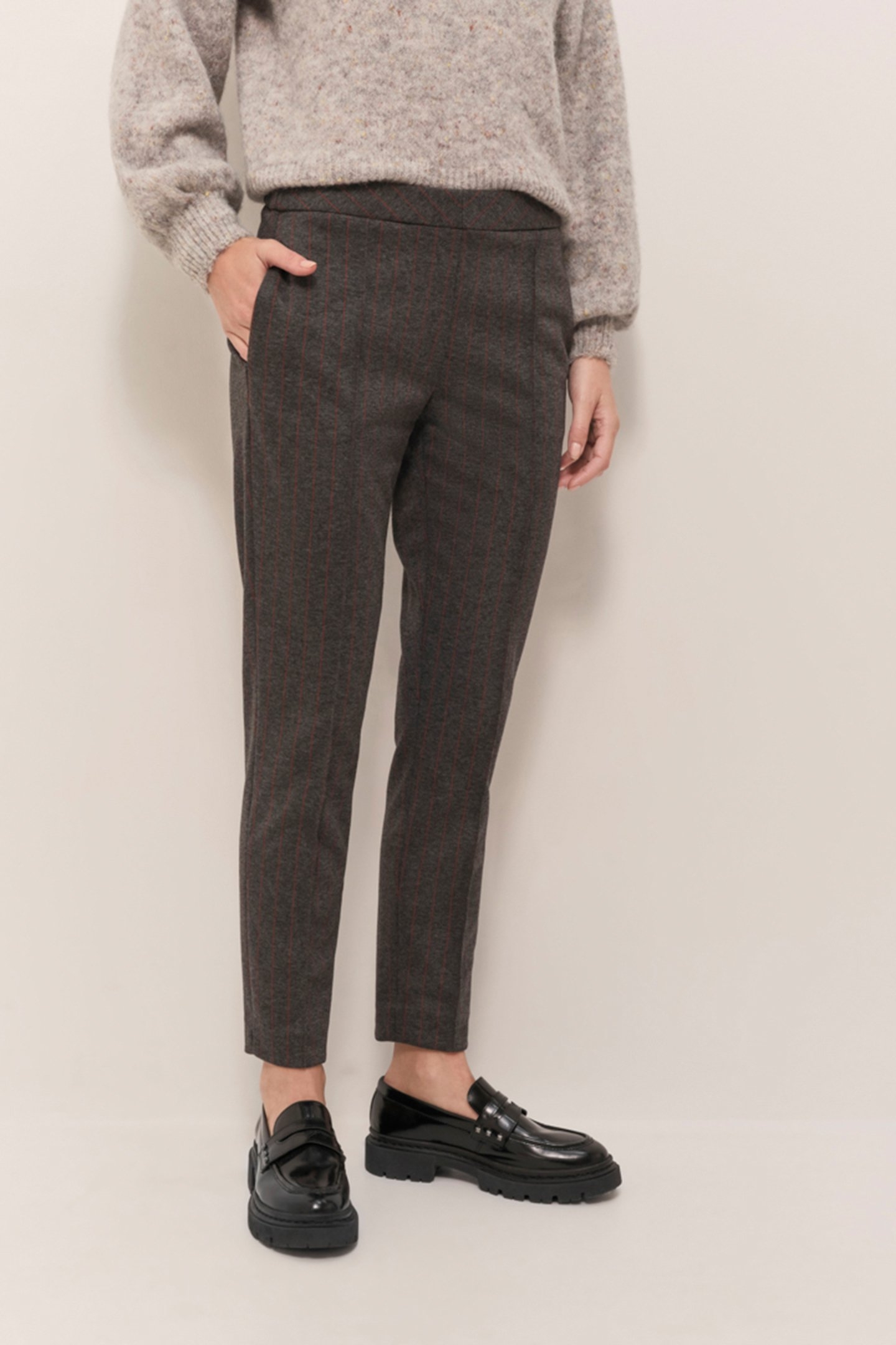 PAN - CHARCOAL GREY MILANO KNITTED CIGARETTE TROUSERS WITH 7 1