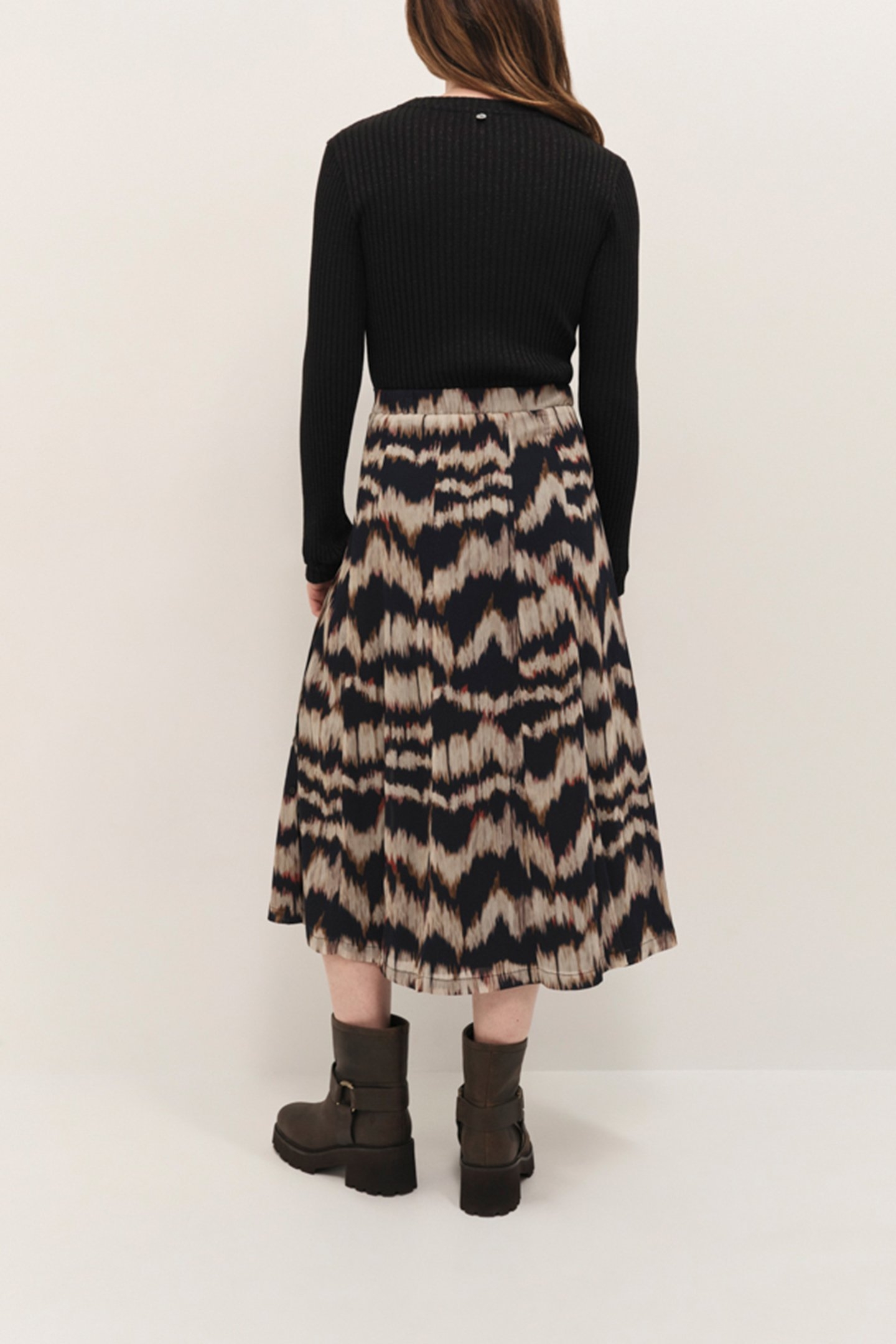 JOYAU - CHOCOLATE MIDI SKIRT WITH ARTY STRIPE PRINT 2