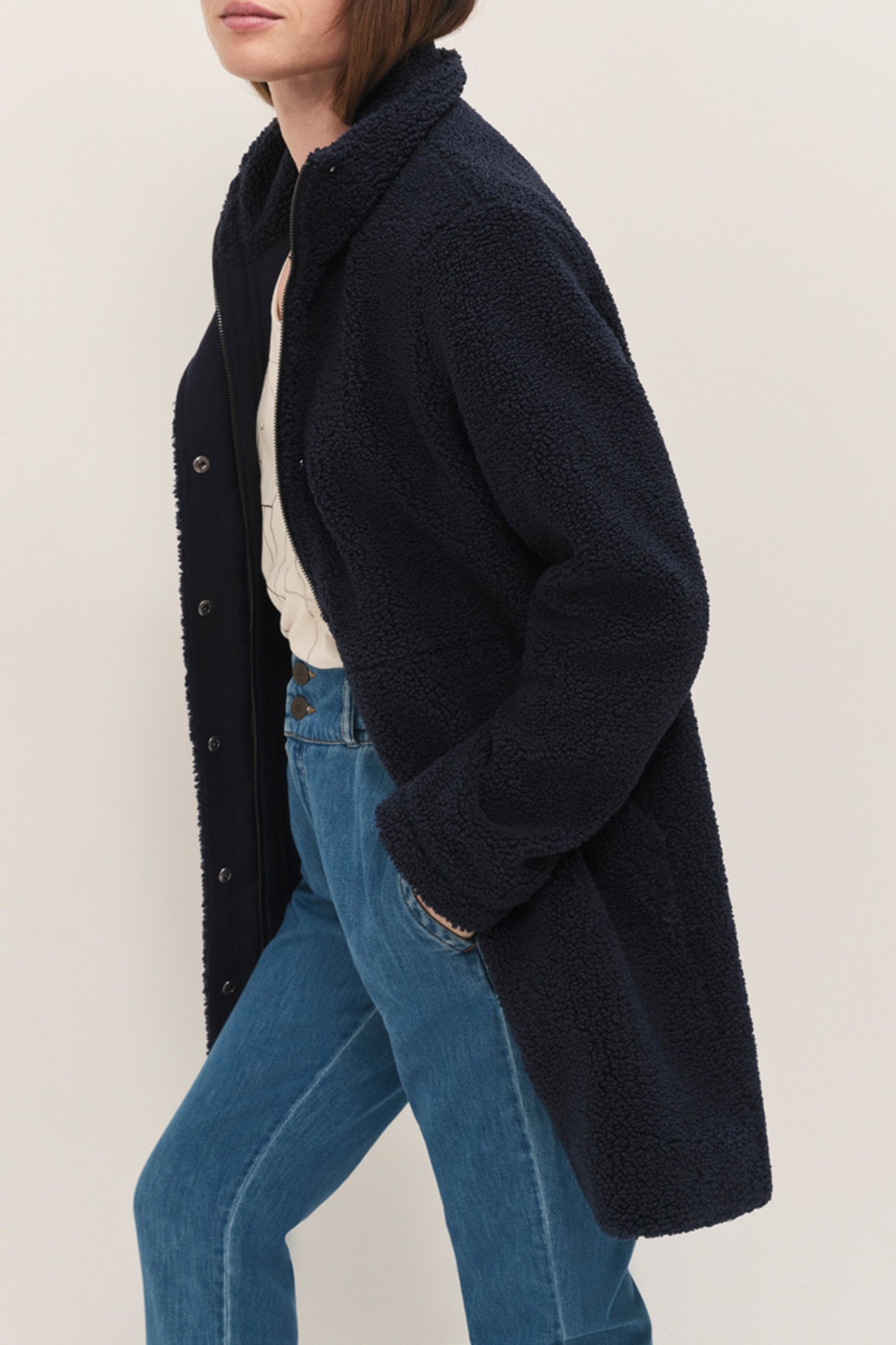 DIANA - NAVY SHERPA BOUCLETTE MID-LENGTH COAT 7