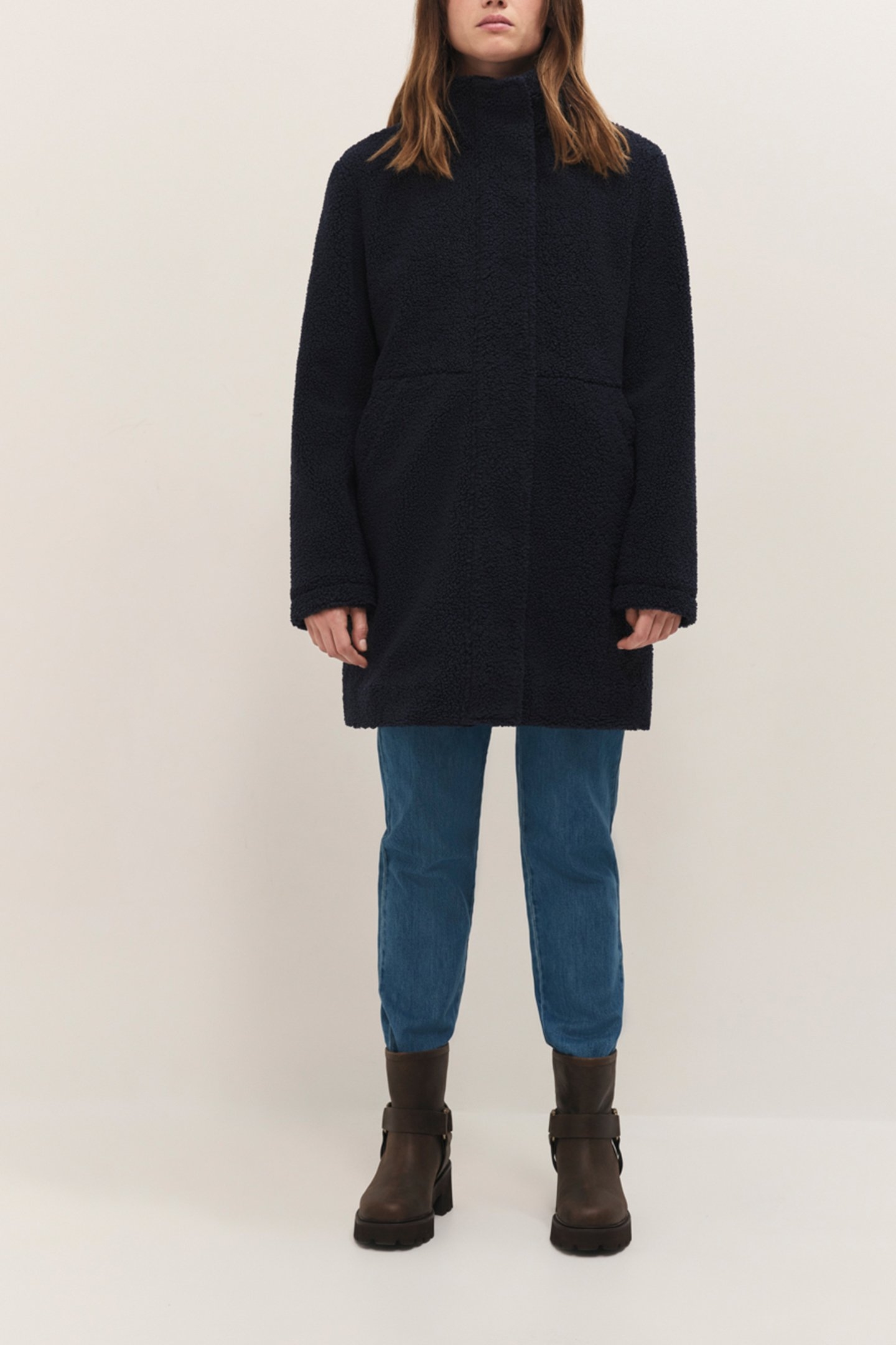 DIANA - NAVY SHERPA BOUCLETTE MID-LENGTH COAT 3