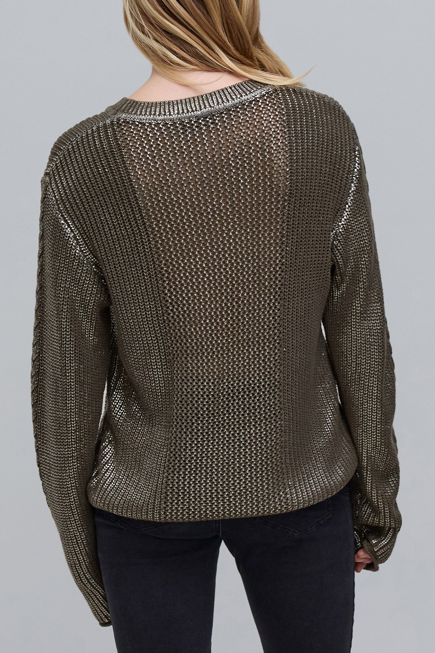 KHAKI OPENWORK KNIT SWEATER 2