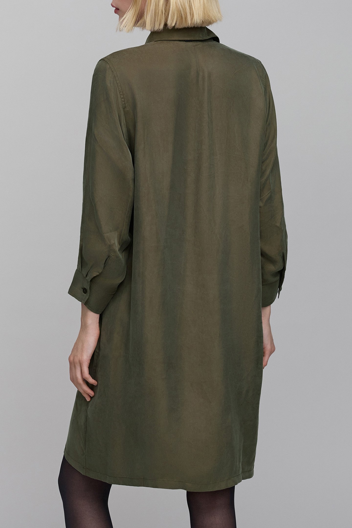 KHAKI MIDI SHIRT DRESS WITH JEWELS 2