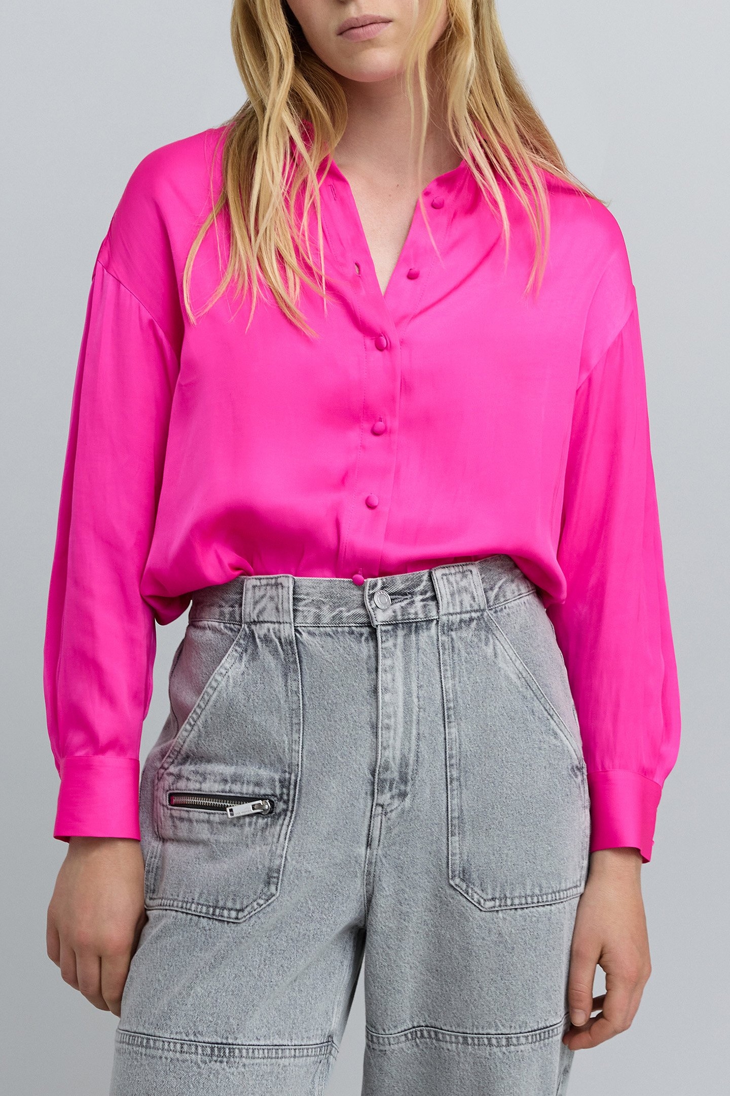 FUCHSIA SATIN WRINKLED SHIRT 1