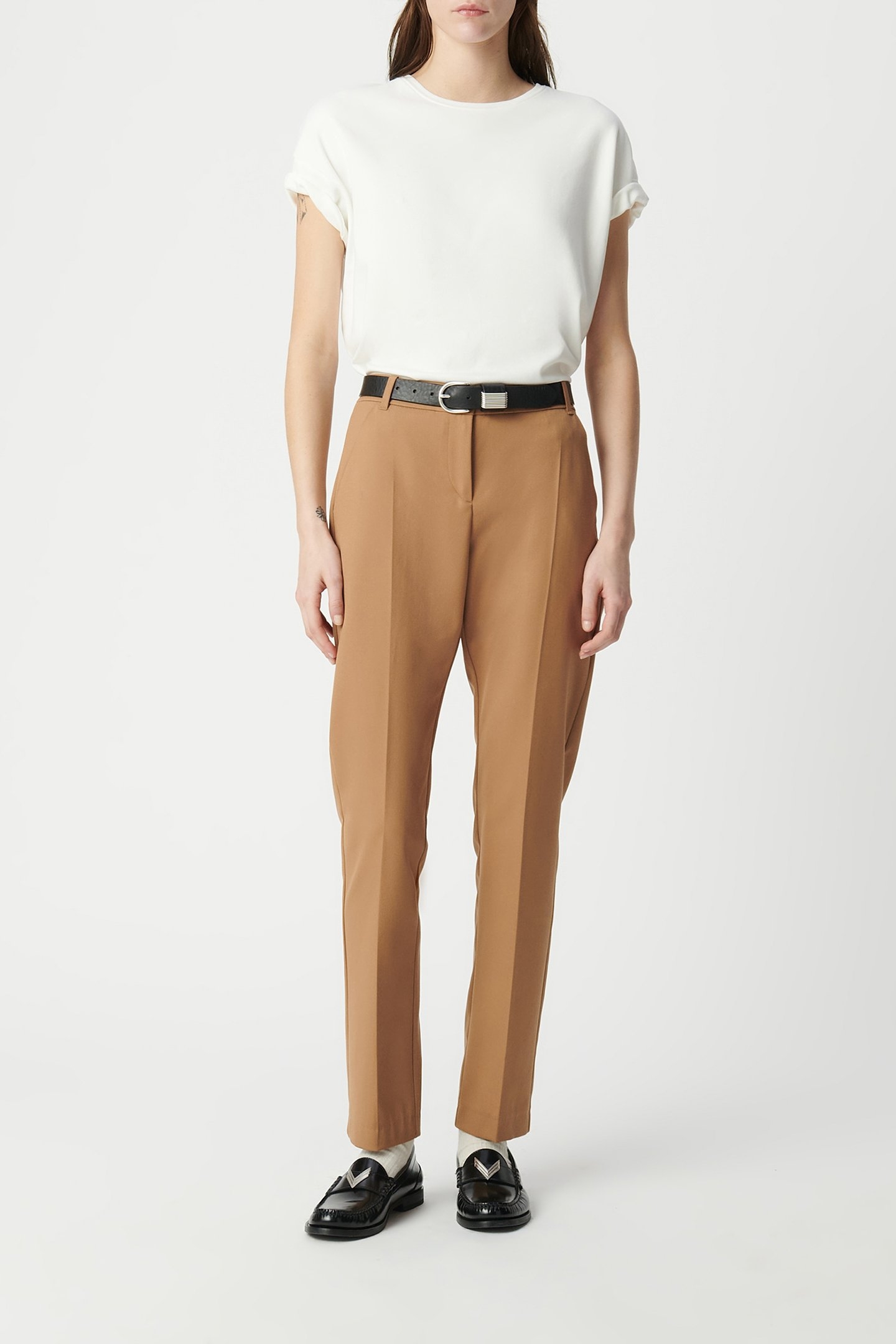 METALLIC-COATED CAMEL STRAIGHT-LEG PANTS 3