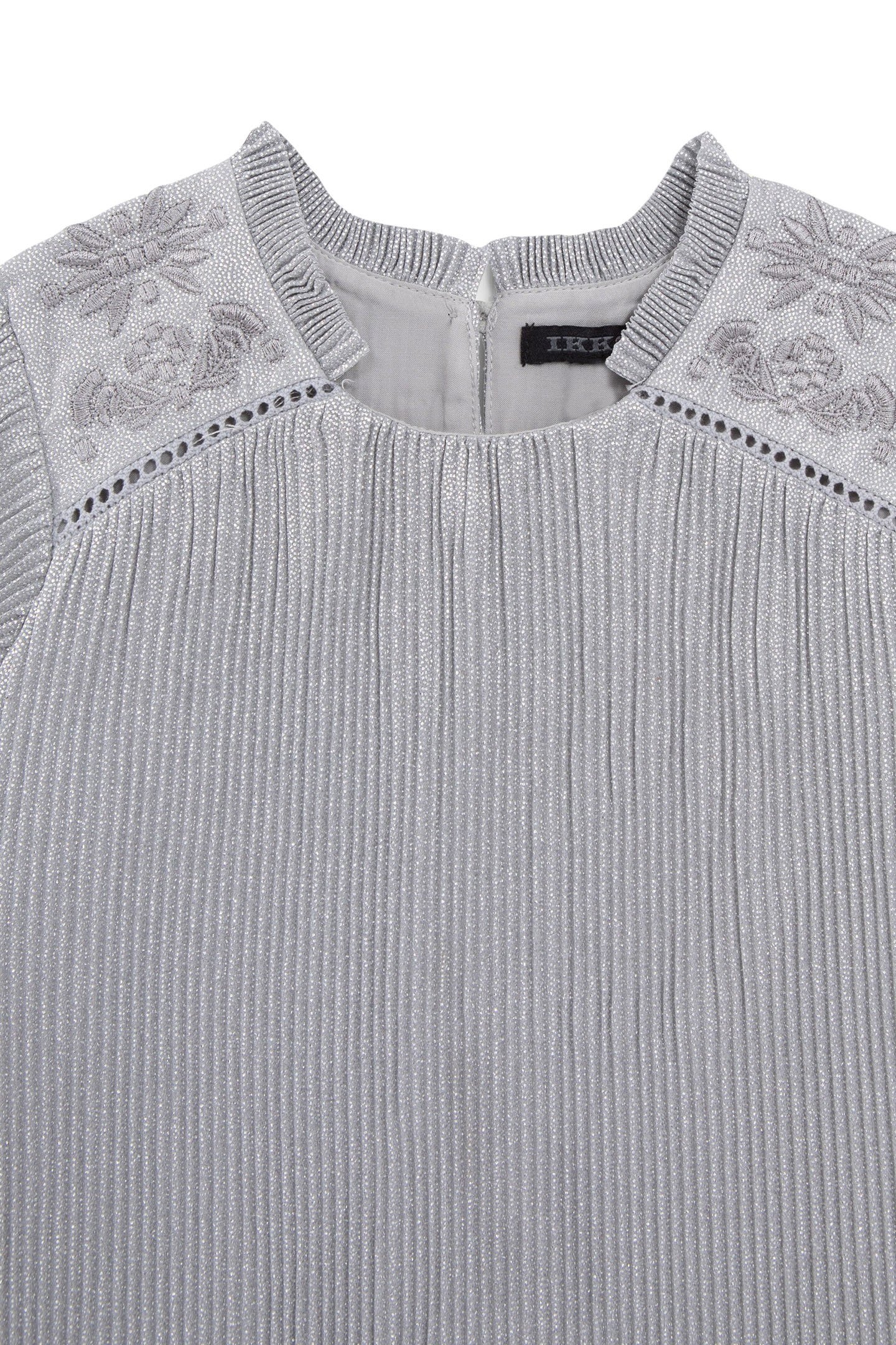 SILVERY PLEATED DRESS WITH EMBROIDERED SHOULDERS 4
