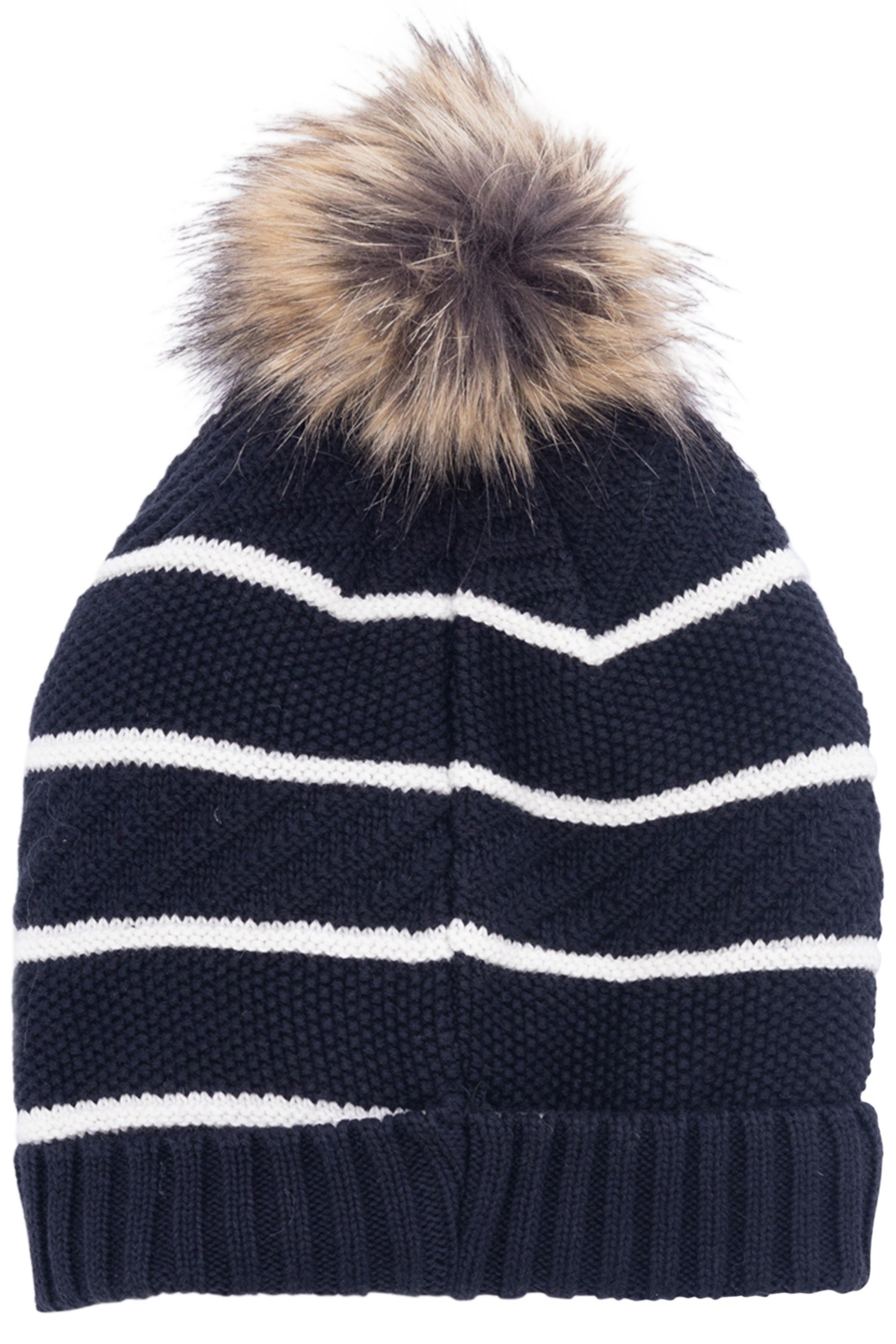 BOY'S NAVY KNITTED HAT WITH FURRY STRIPES 2