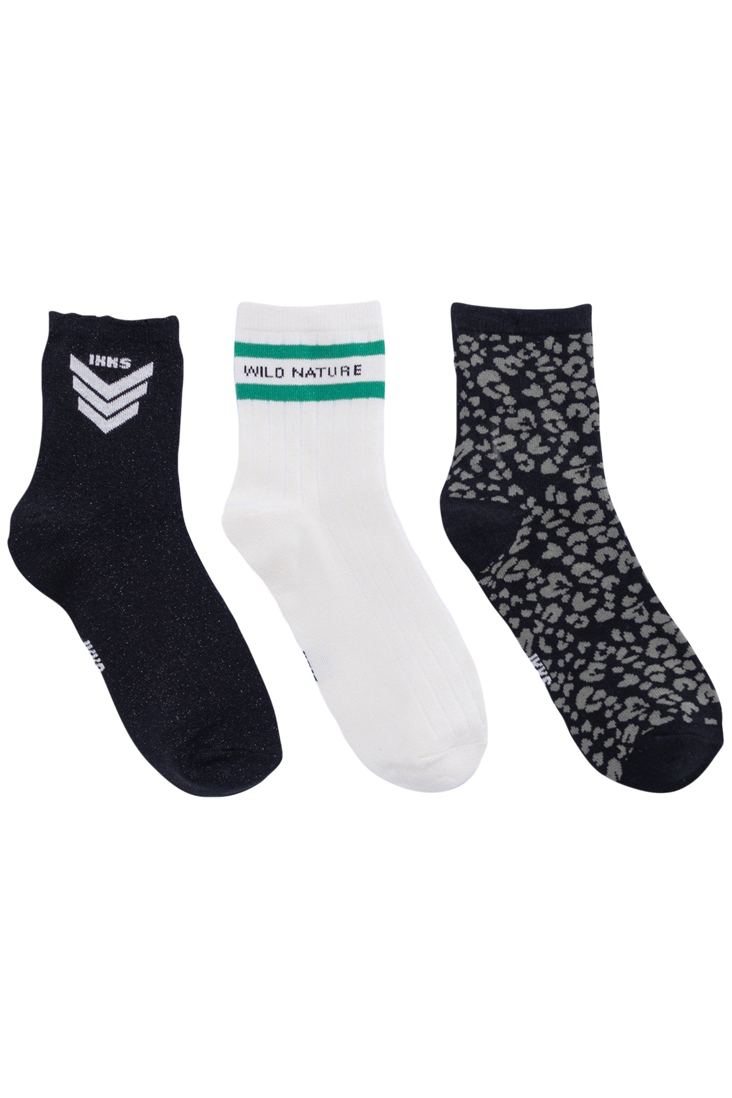 GIRL'S BLACK GLITTER, ECRU AND LEOPARD SOCKS 1