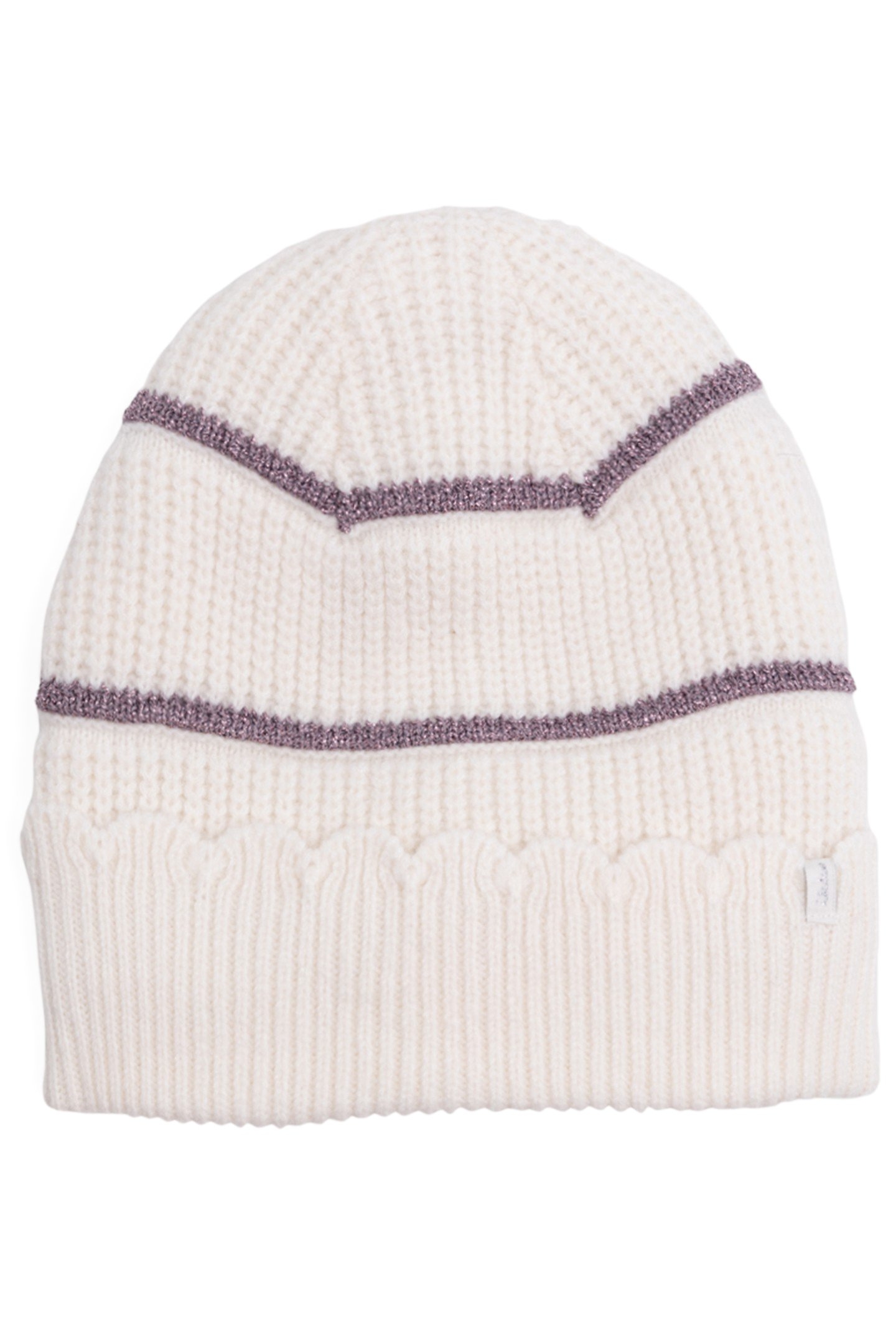 GIRL'S ECRU LUREX STRIPED KNITTED HAT 1