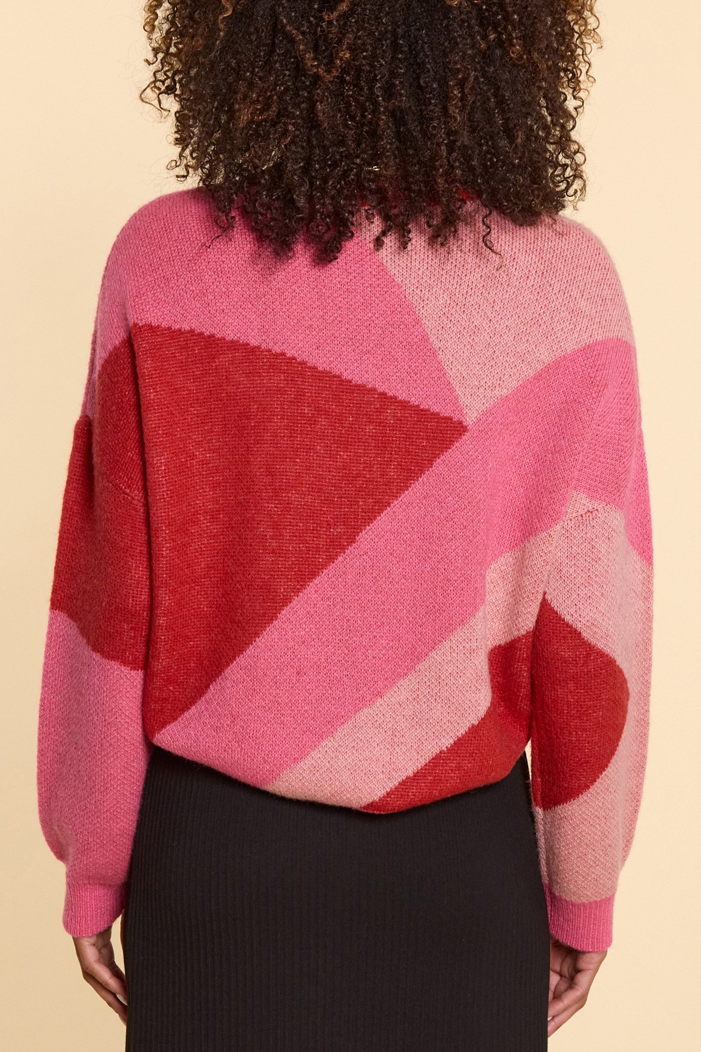RED JACQUARD SWEATER WITH COLOR BLOCK PATTERN 2