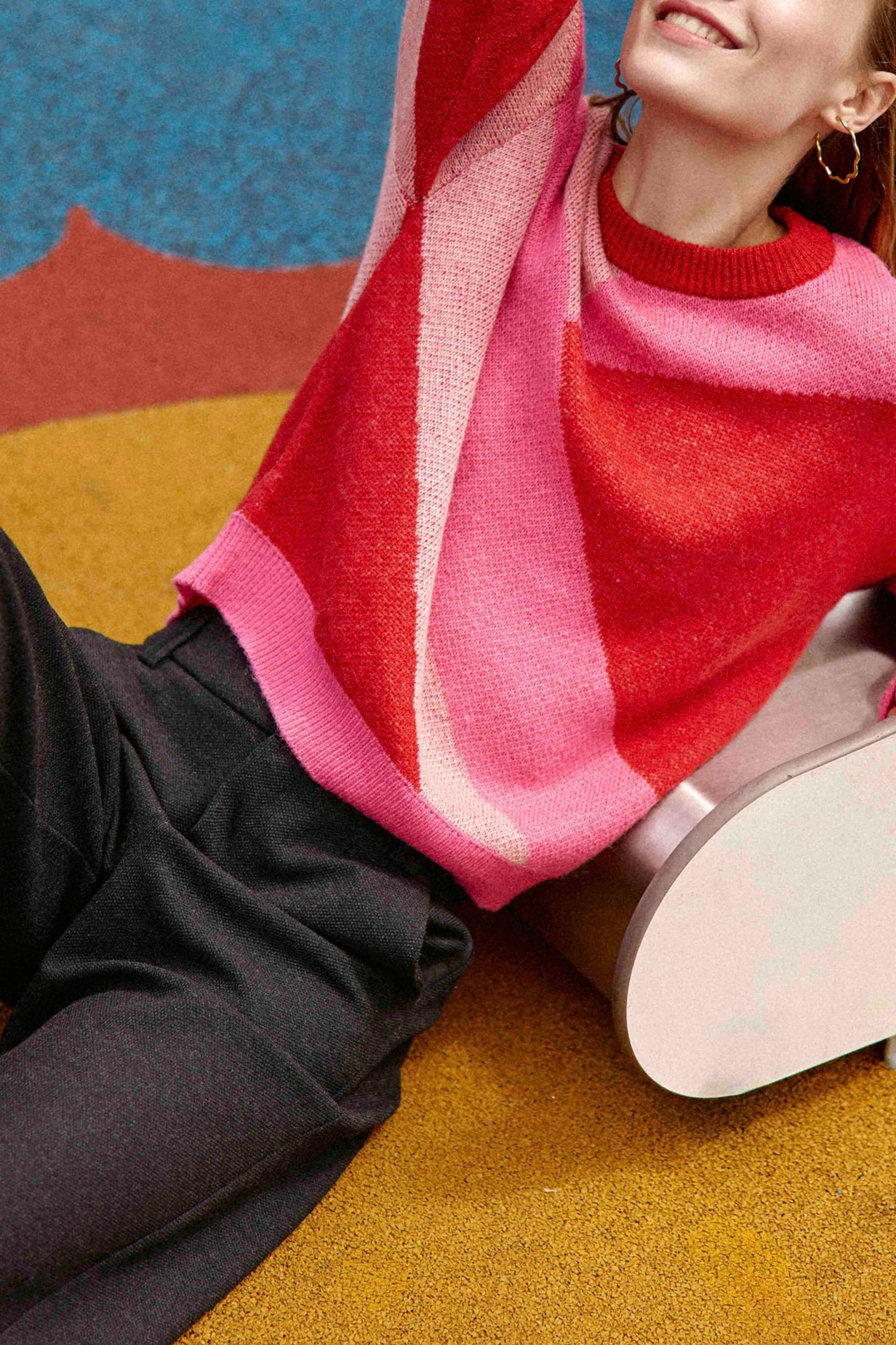 RED JACQUARD SWEATER WITH COLOR BLOCK PATTERN 7