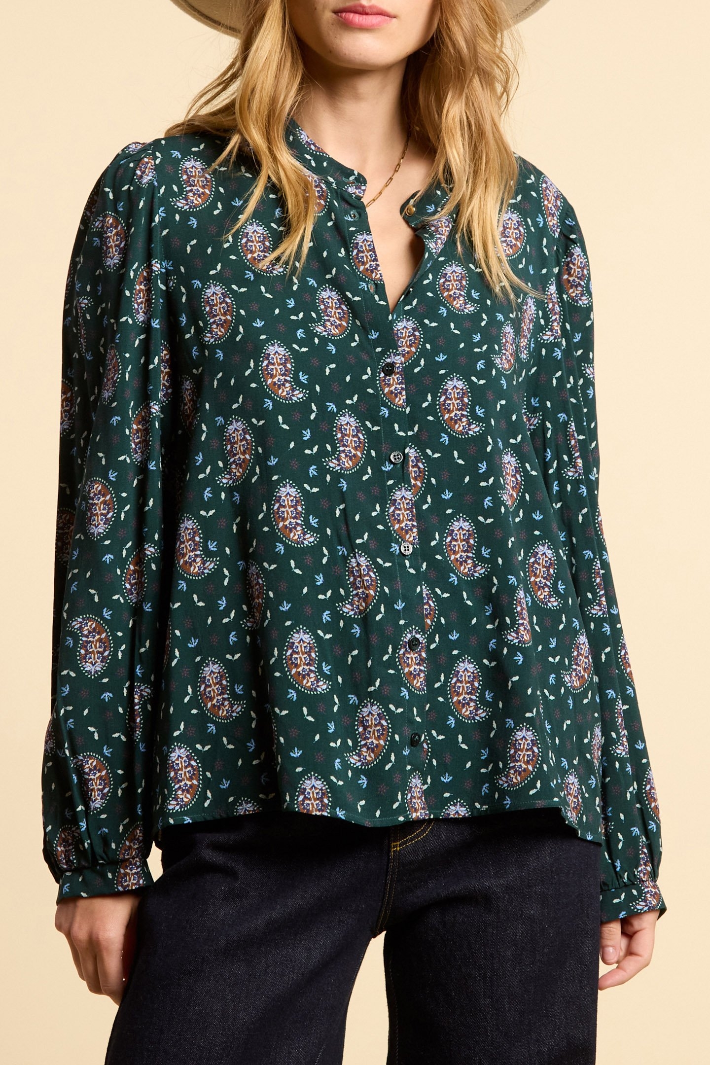 MIDNIGHT GREEN PAISLEY BLOUSE 1