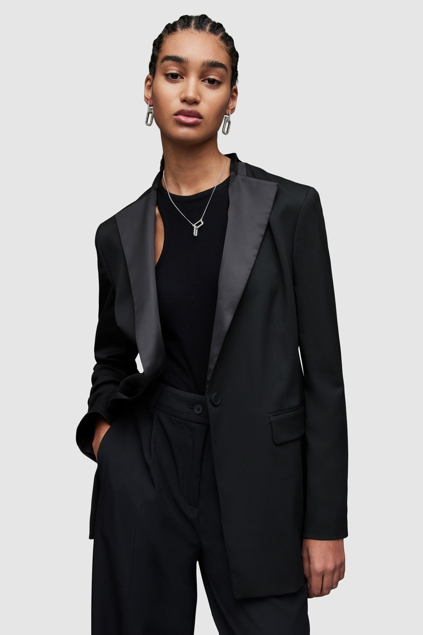 SOFIA SATIN BLAZER BLACK 1