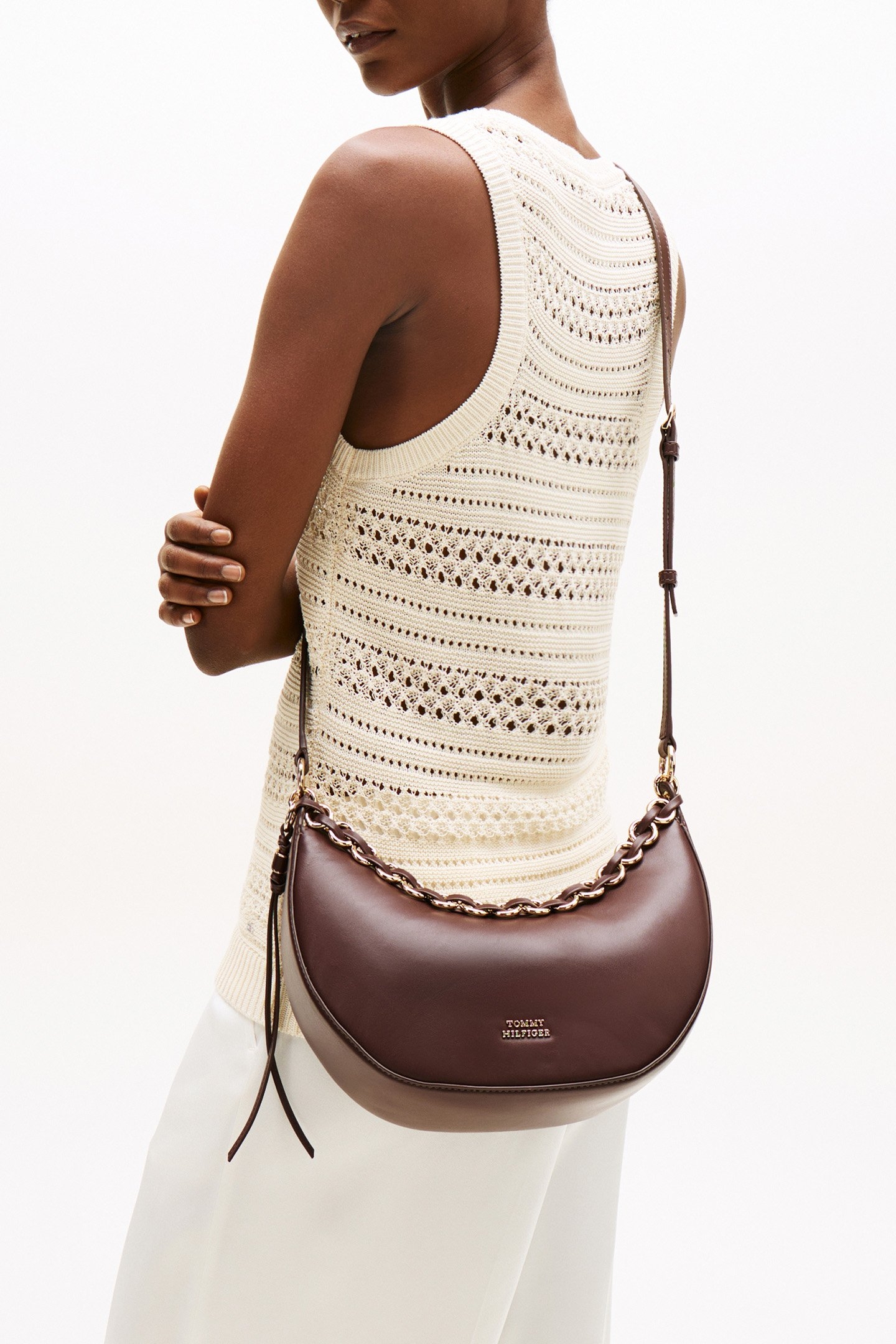 MOON LEATHER CROSSOVER HANDBAG WALNUT BROWN 2