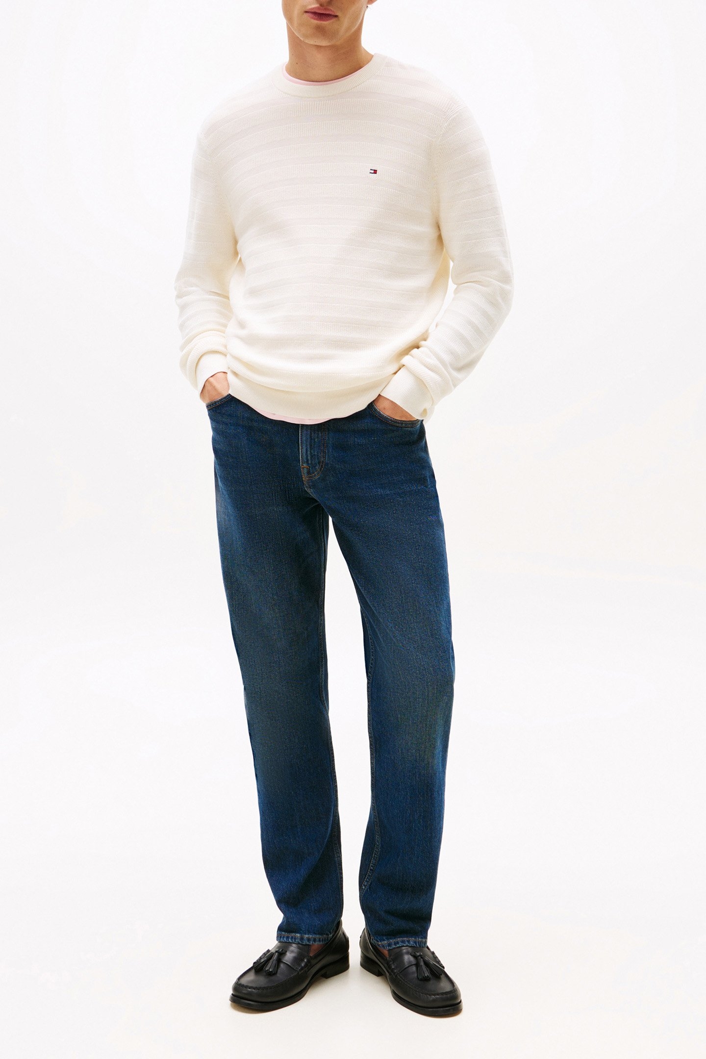 STRIPE STRUCTURE SWEATER REGULAR FIT PULLOVER, IVORY 2