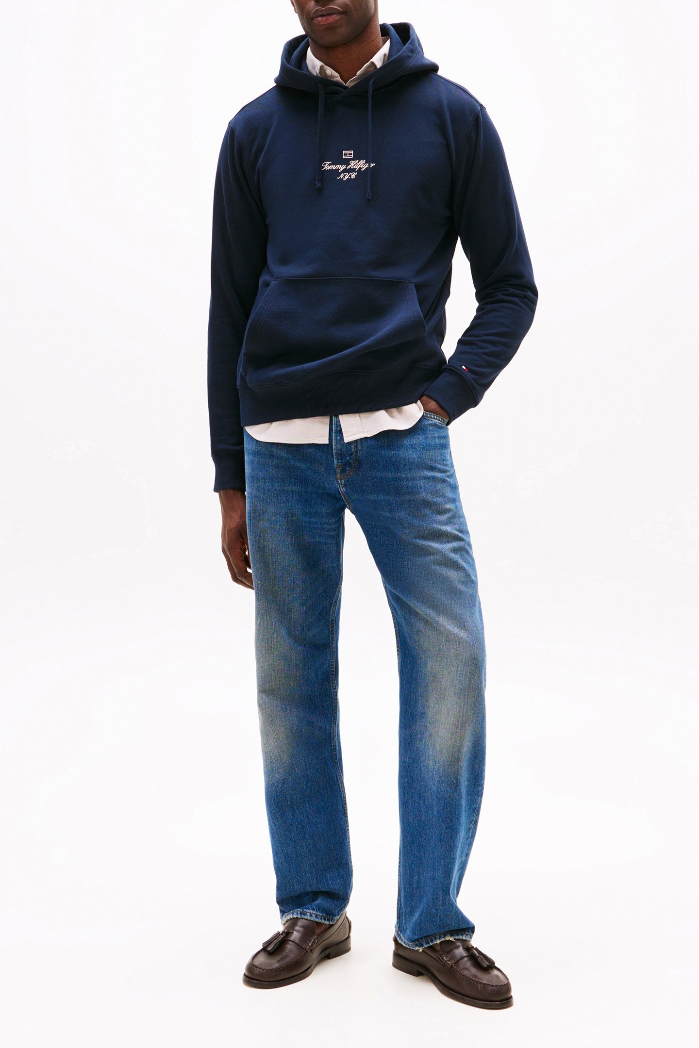 OUTLINE FLAG SCRIPT LARGE FIT HOODIE BLUE 2