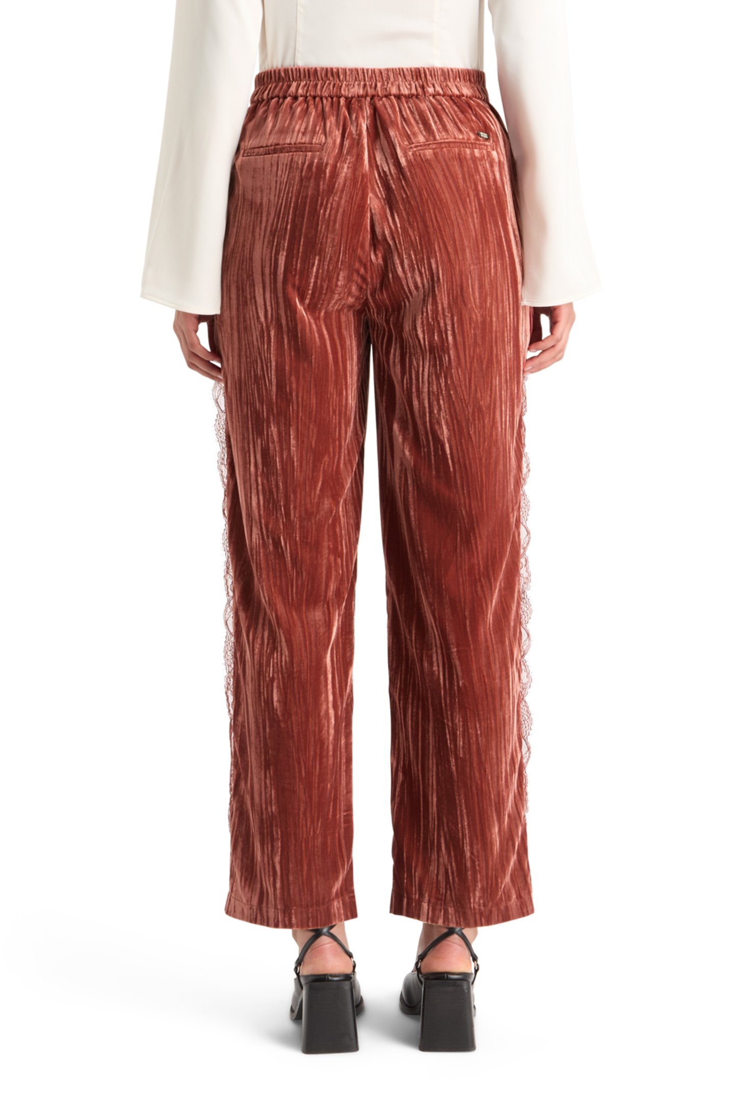 LACE TRIMMED VELVET PANT RUST 2