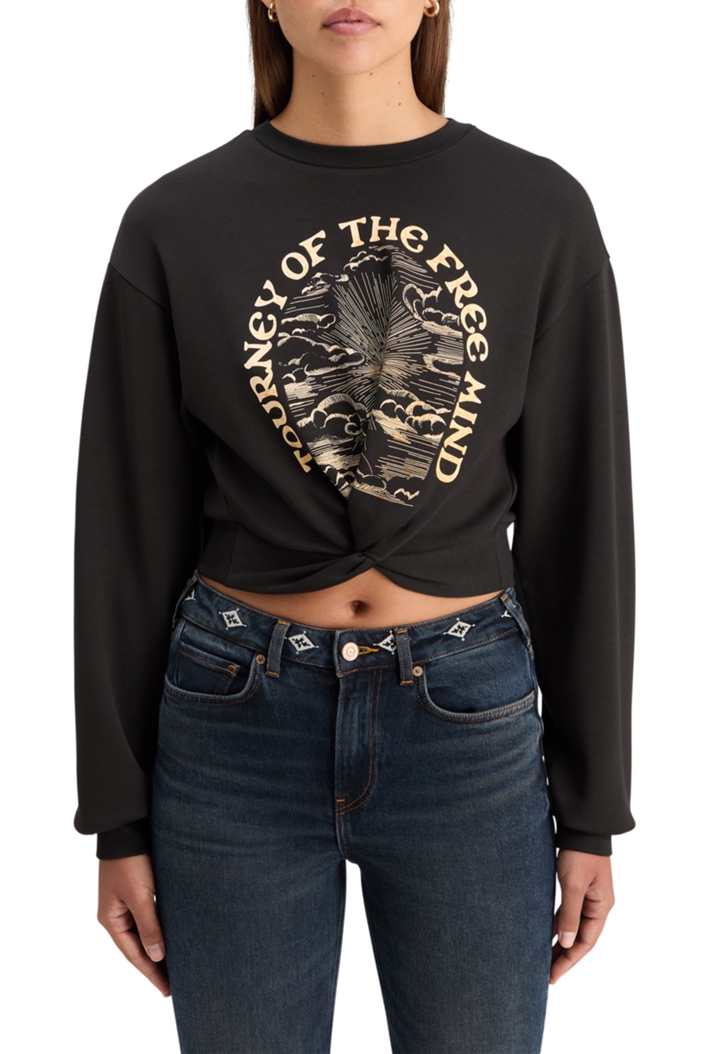 CHEST ARTWORK MODAL SWEATSHIRT WITH TWIST DETAIL EVENING BLA 1