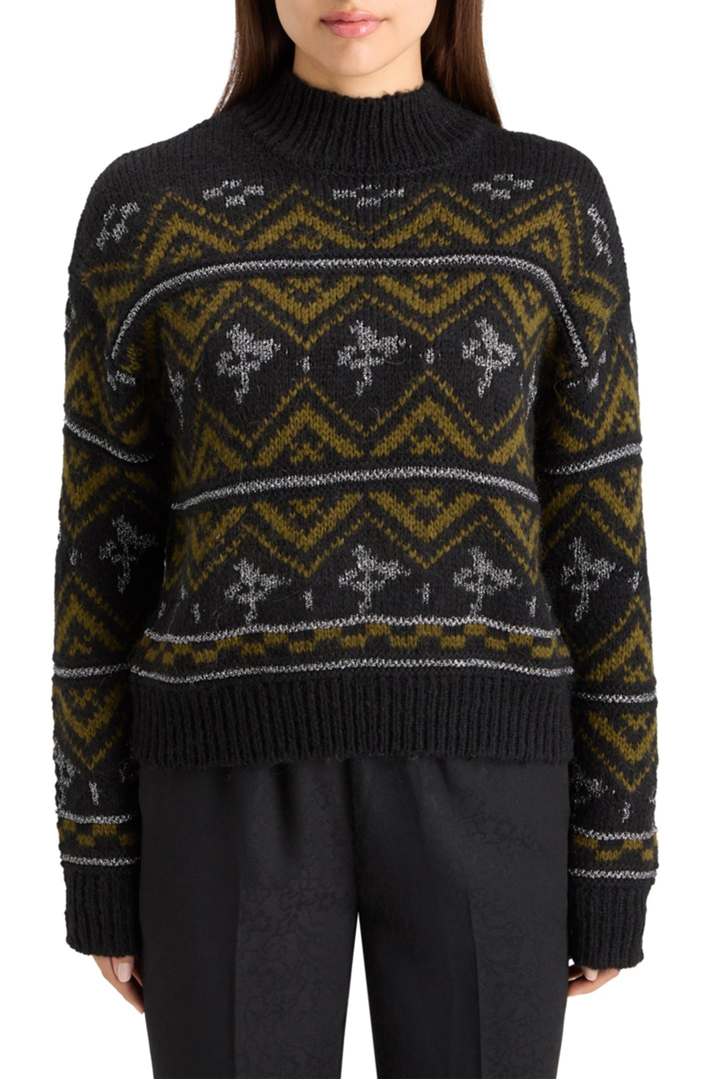 METALLIC FAIR ISLE PULLOVER EVENING BLACK 1