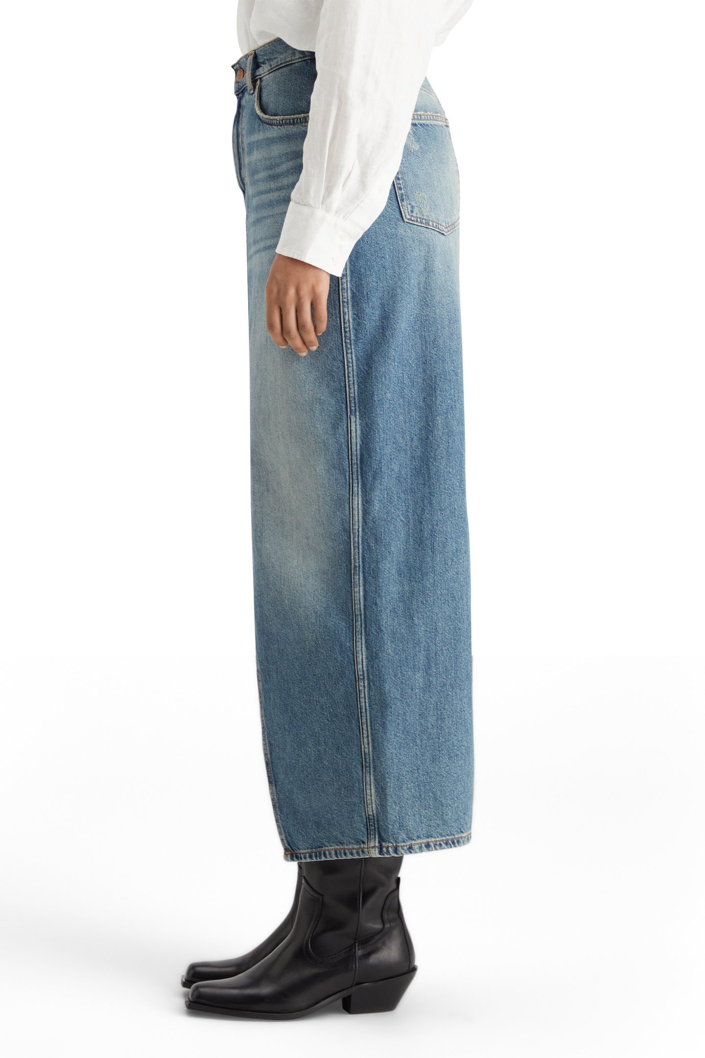 LONG VINTAGE WASHED DENIM SKIRT WITH FRONT SPLIT FRISCO NIGH 7