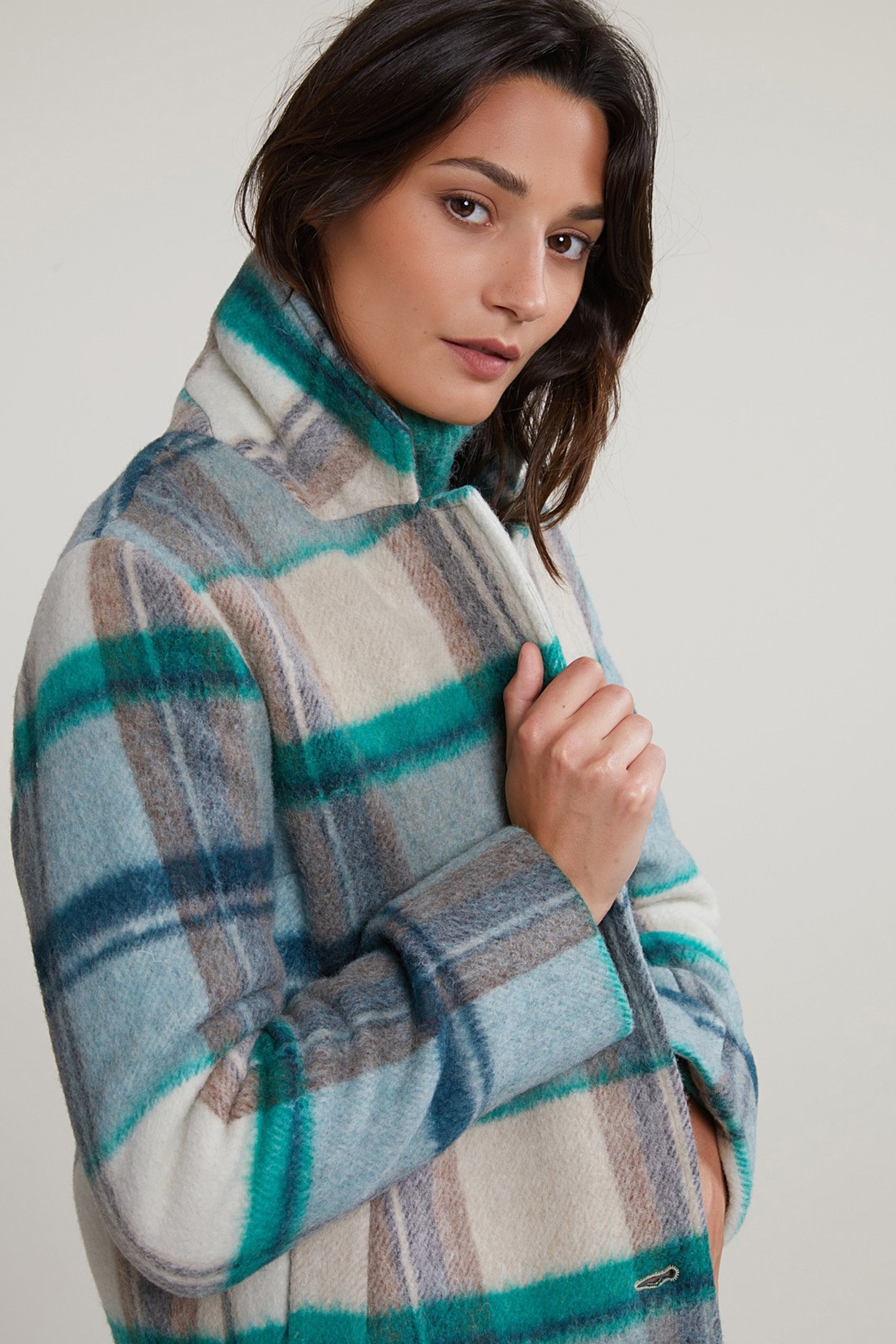 GREEN/BEIGE CHECKED BUTTTONED COAT 4