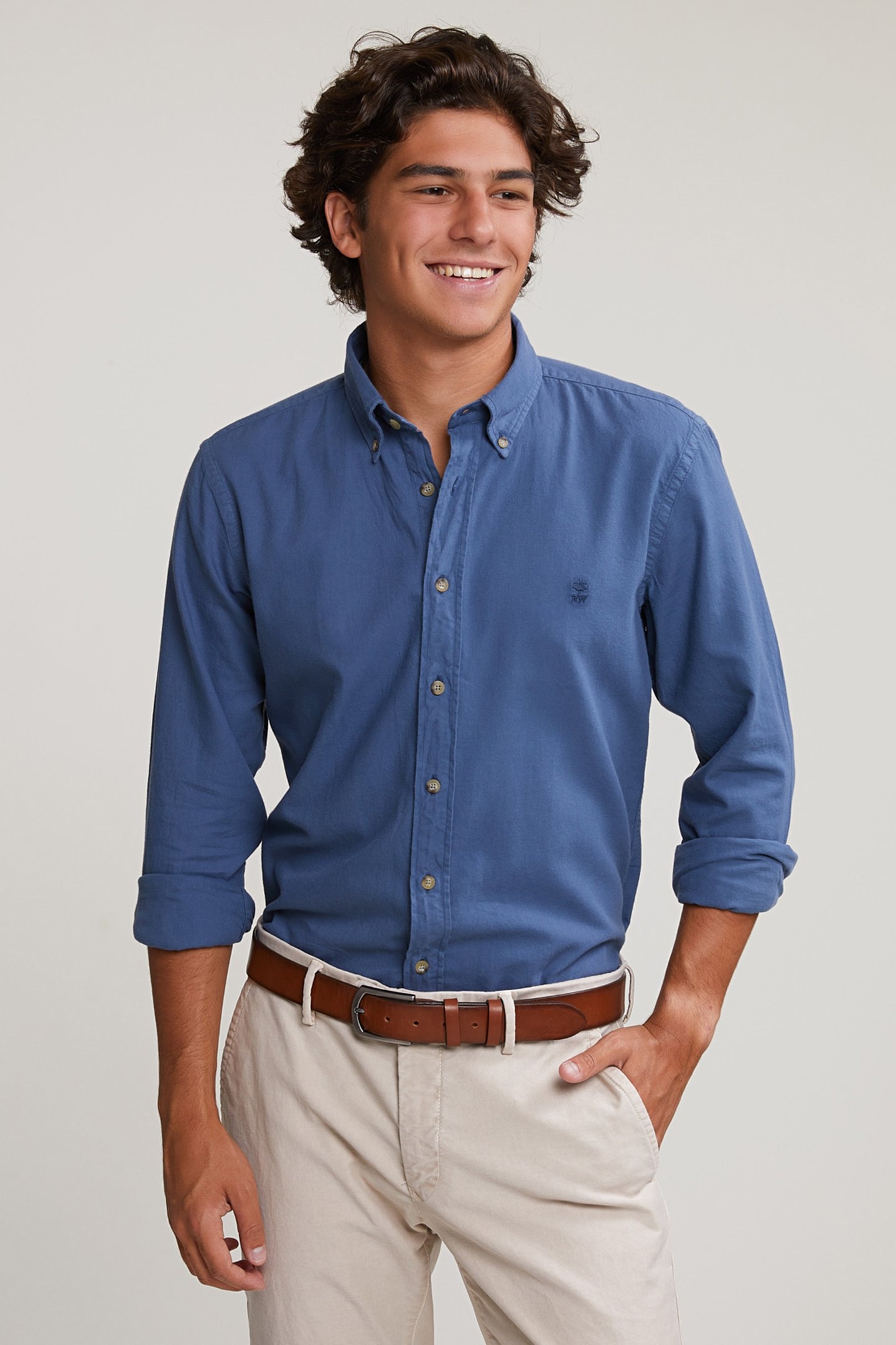 CUSTOM FIT COTTON SHIRT ENGINE BLUE 1