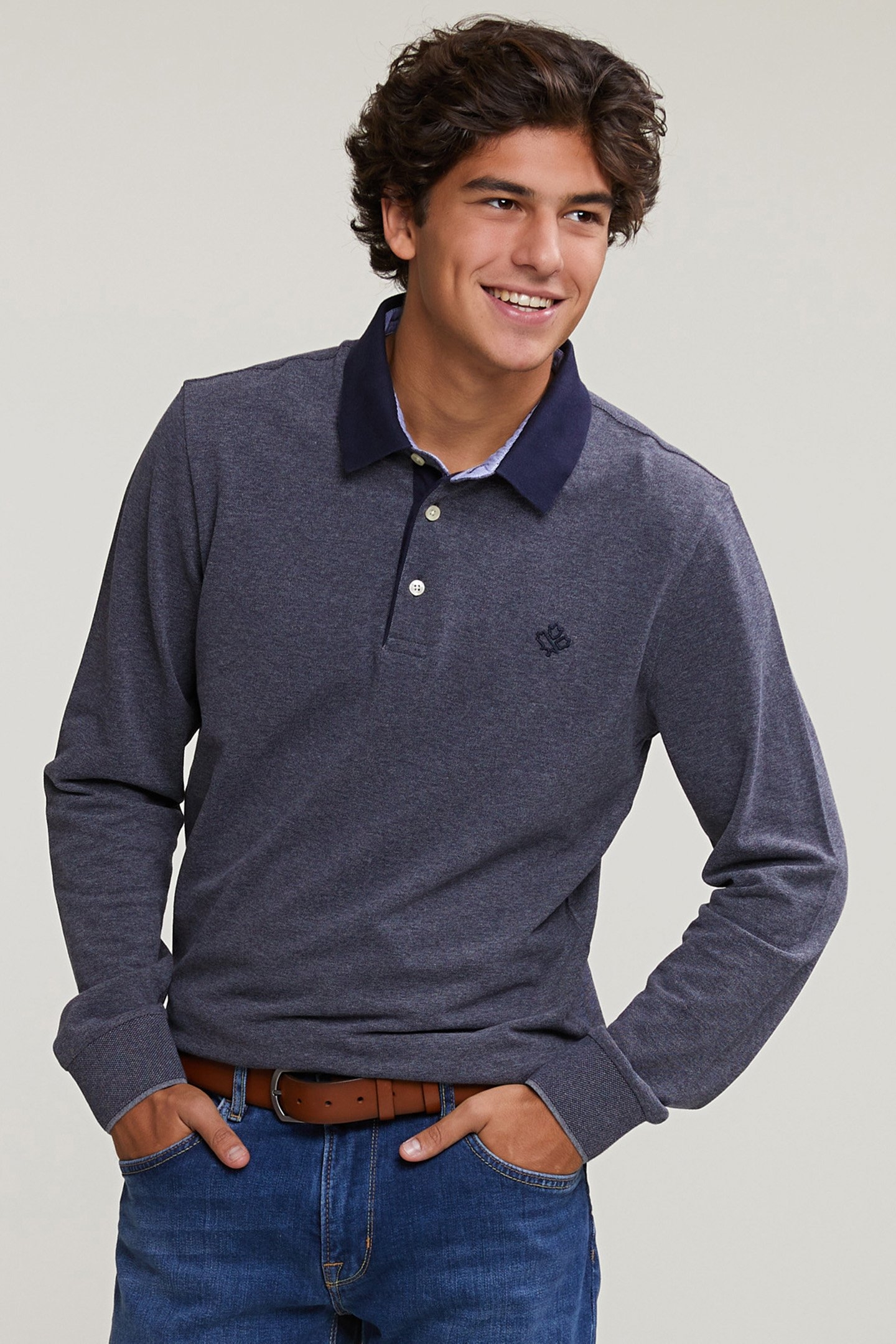 CUSTOM FIT COTTON POLO NAVY/OFXFORD MIX 1
