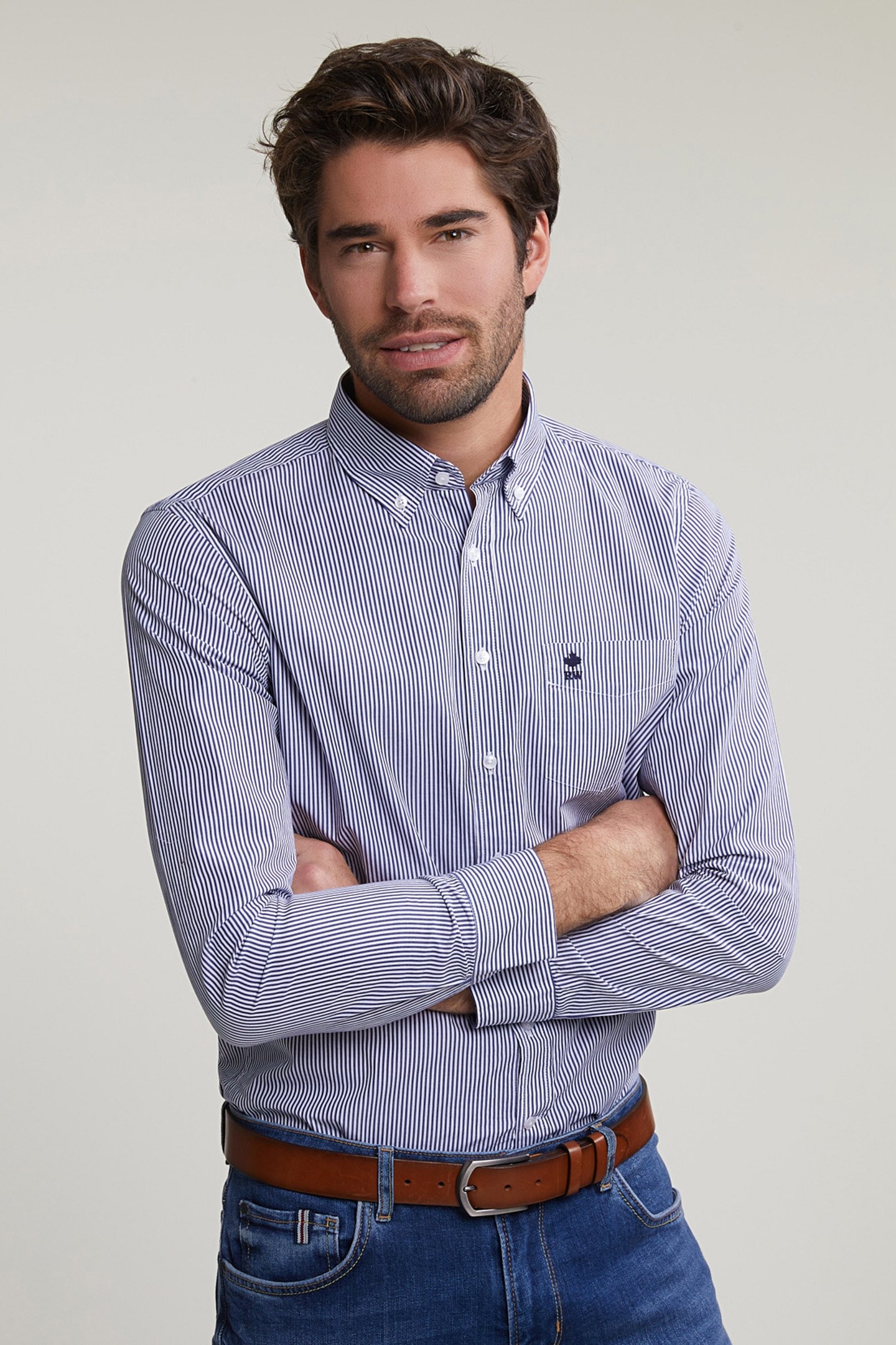 SLIM FIT STRIPED SHIRT WITH POCKET BLUE/WHITE 1
