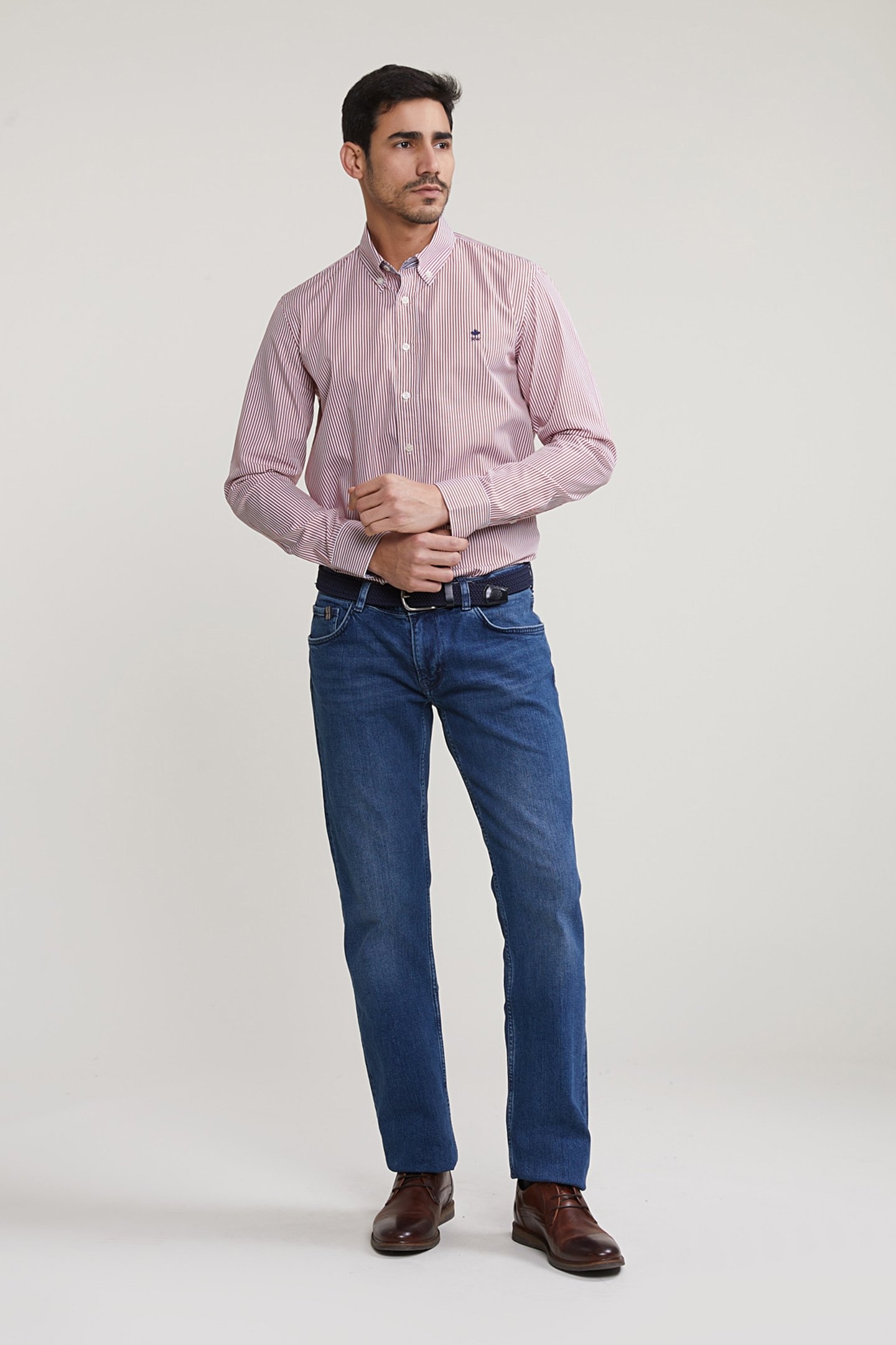 CUSTOM FIT STRIPED SHIRT RED/WHITE 3