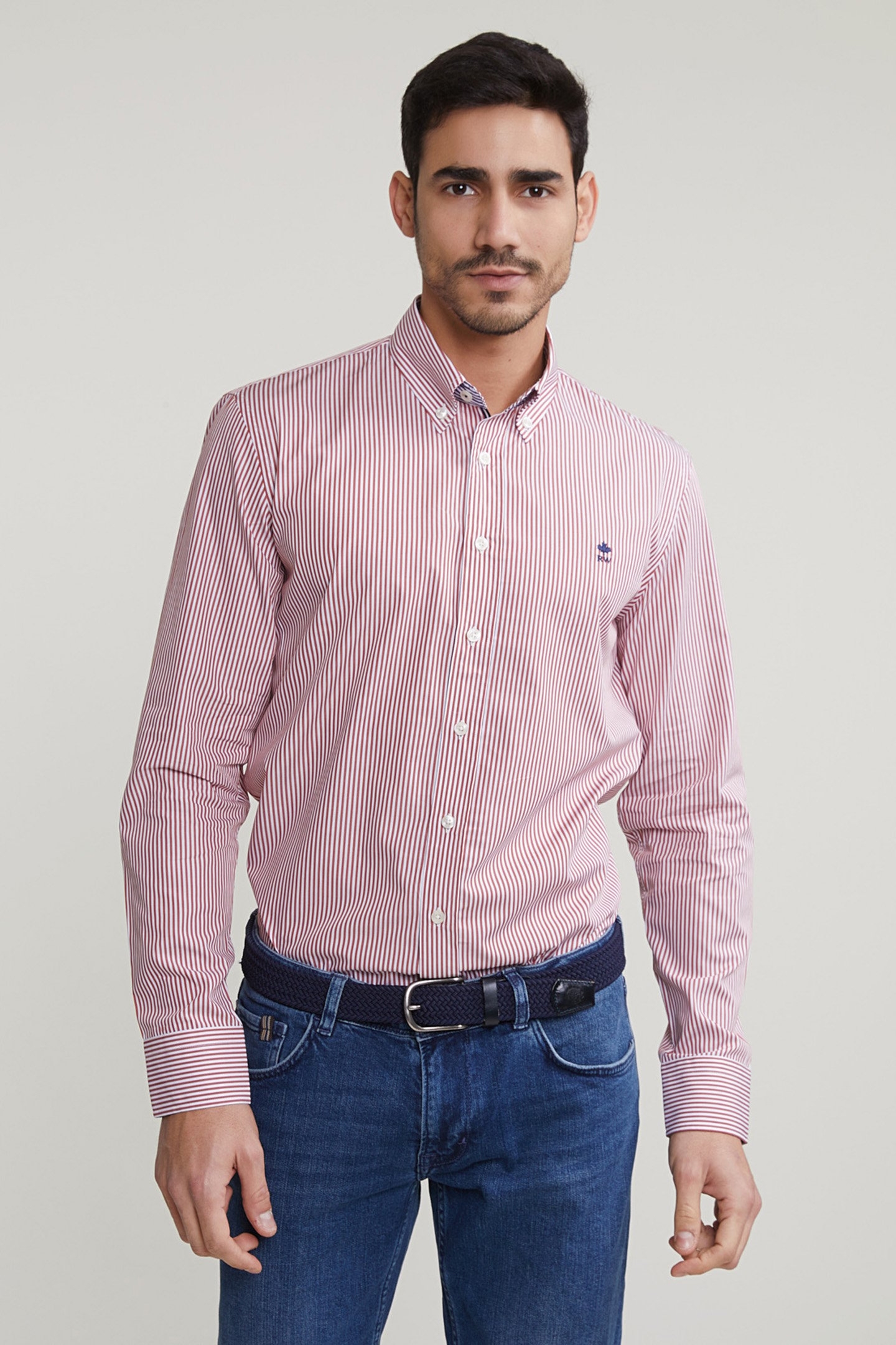 CUSTOM FIT STRIPED SHIRT RED/WHITE 1