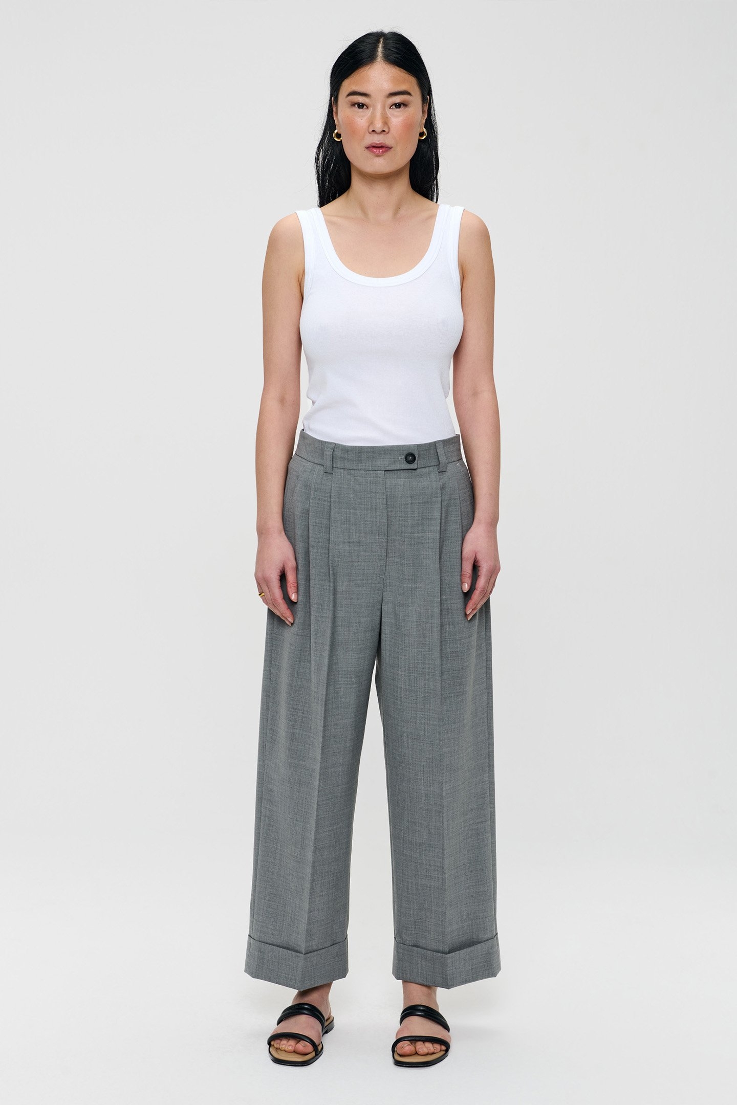 TROPICAL WOOL STRAIGHT PANTS GREY MELANGE 3