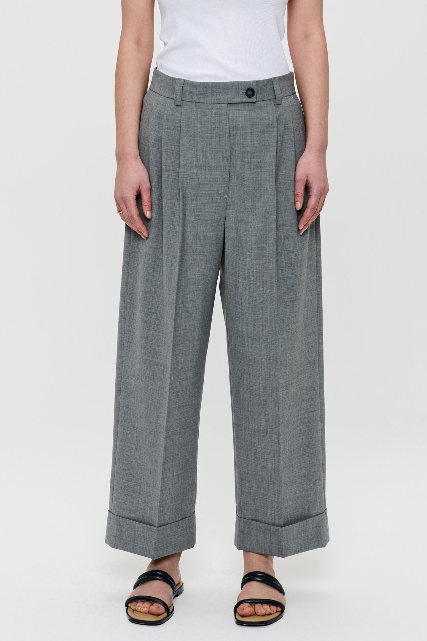TROPICAL WOOL STRAIGHT PANTS GREY MELANGE 1