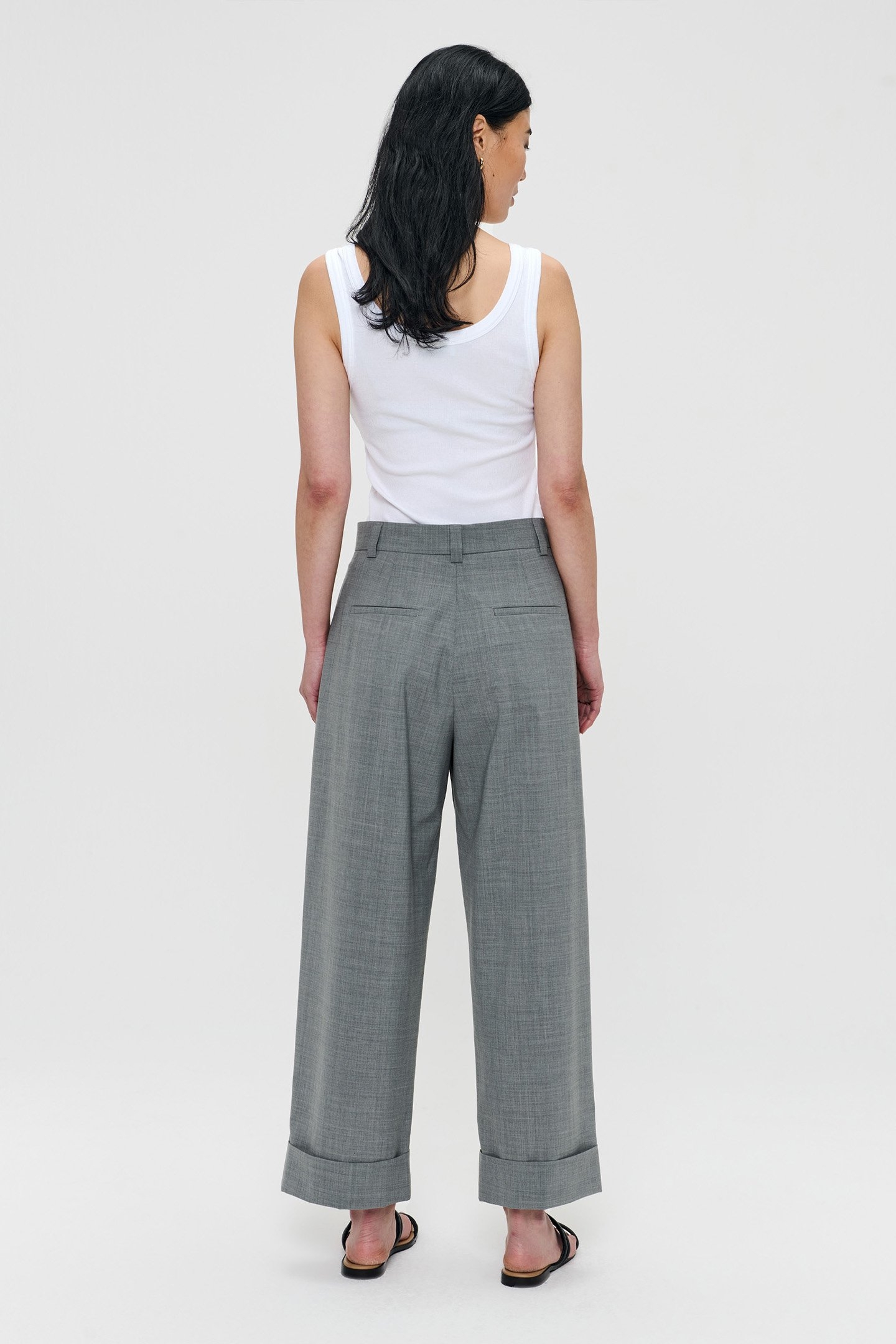 TROPICAL WOOL STRAIGHT PANTS GREY MELANGE 4