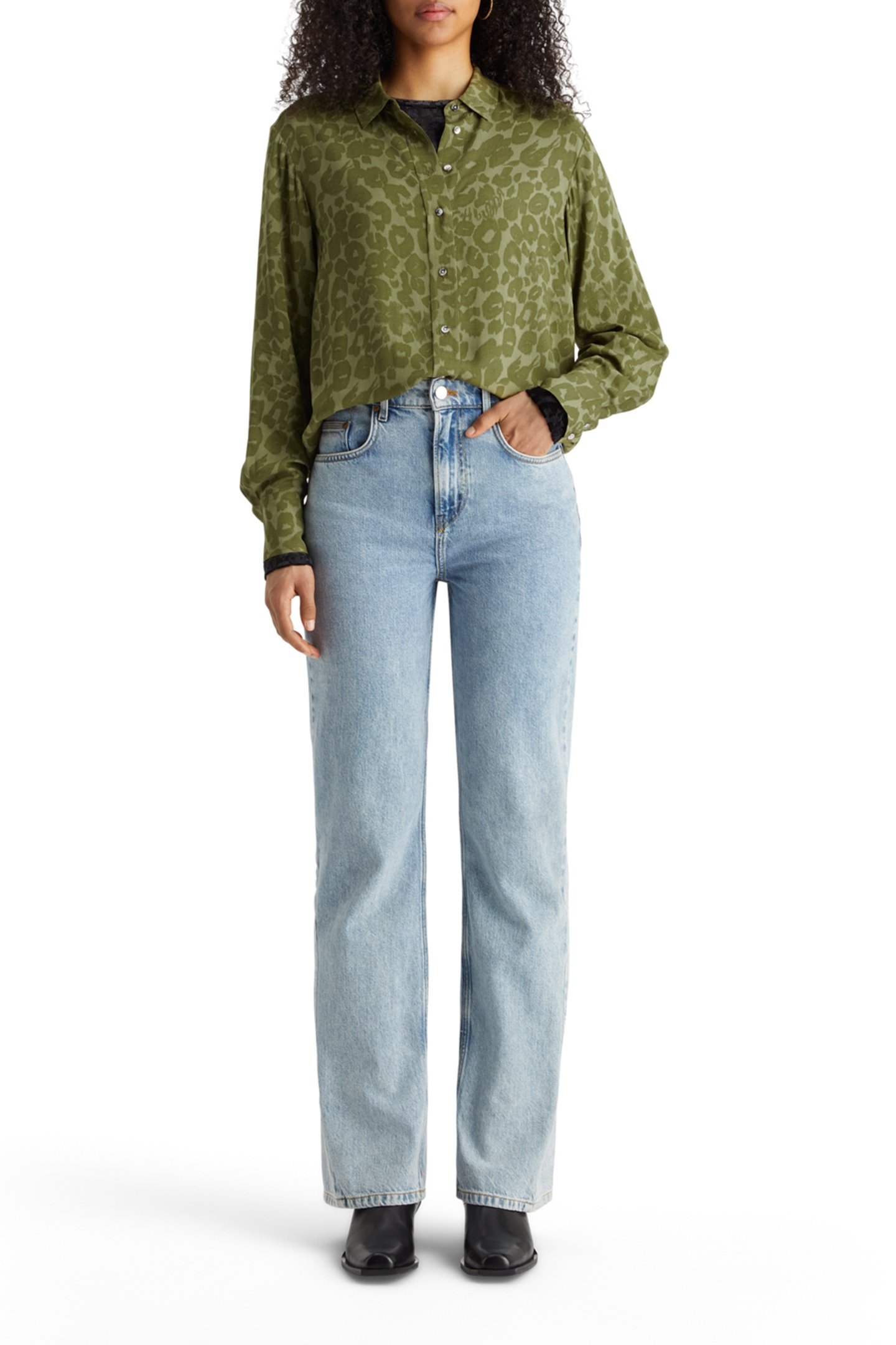 VISCOSE PRINTED RELAXED FIT SHIRT POETRY LEOPARD MILITARY 3