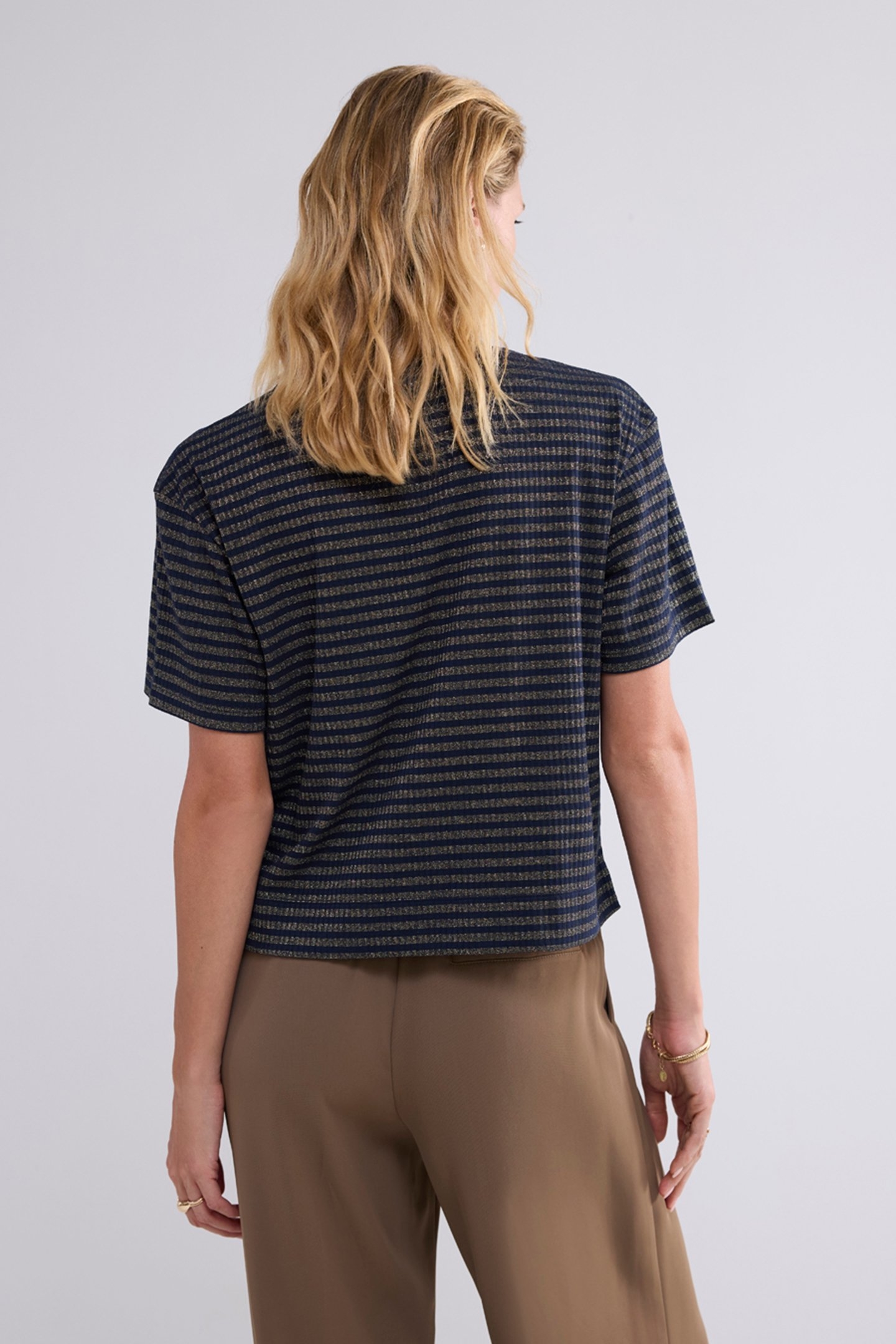 SHORTSLEEVE TOP LUREX RIB STRIPE MIDNIGHT BLUE 2