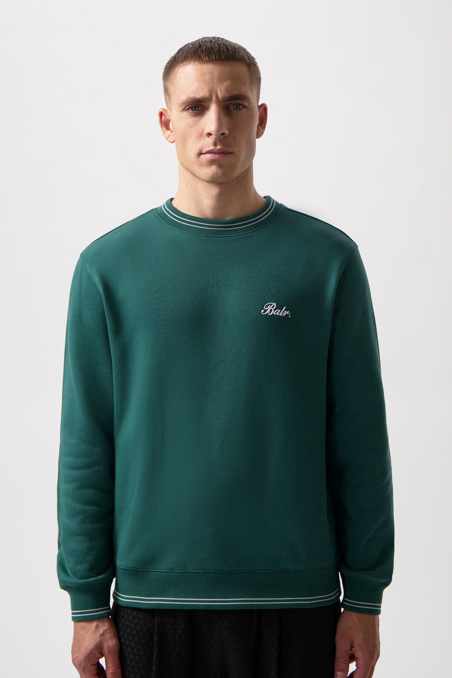 TAPE STRIPED CREWNECK BOTANICAL GREEN 1